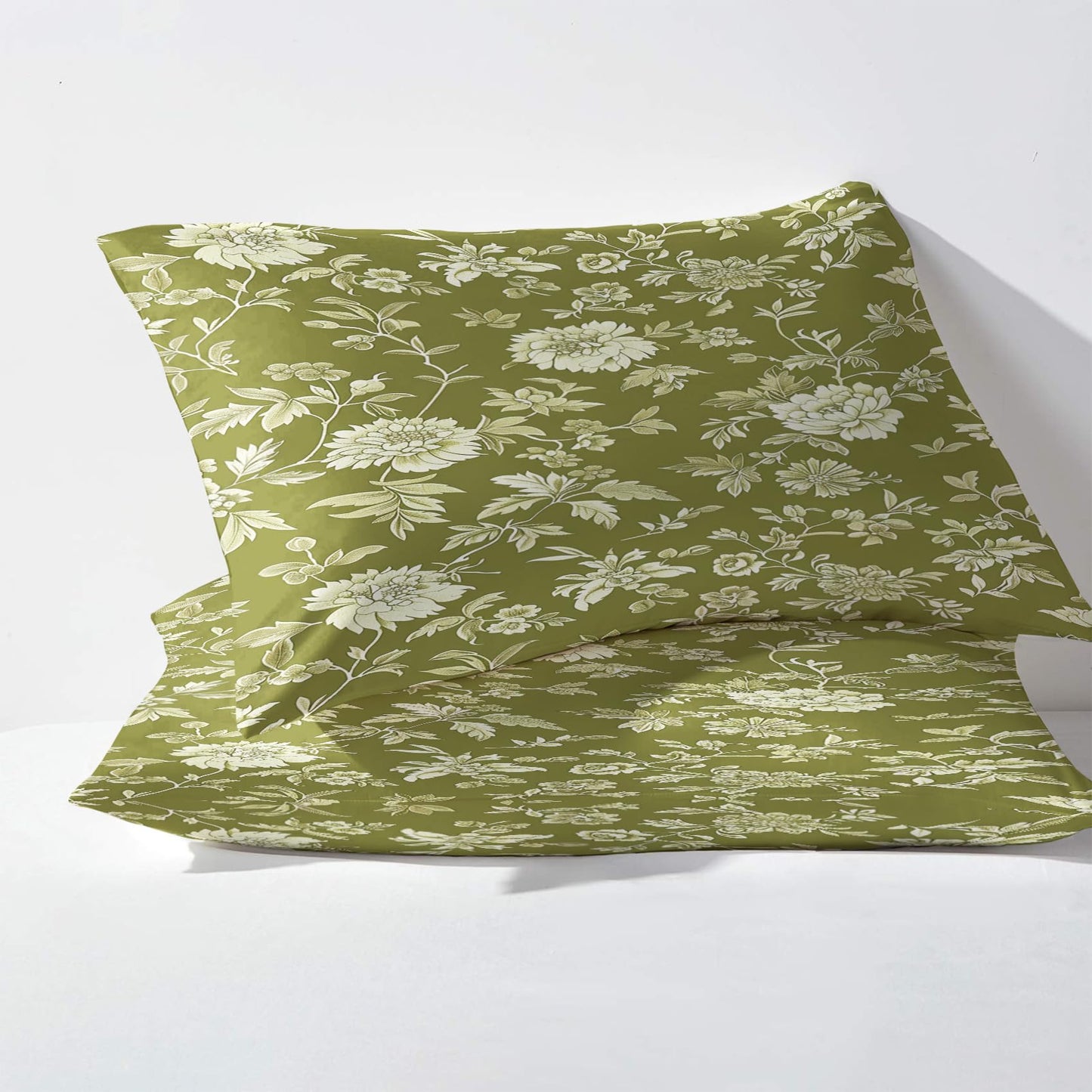 NOGAWA Sage Green Botanical Sheets Queen Size, Floral Flower Bed Sheets, Patterned Bedding Sheets & Pillowcases 4 Piece Set - Soft Microfiber Deep Pocket Fitted Sheet & Flat Sheet & 2 Pillow Cases