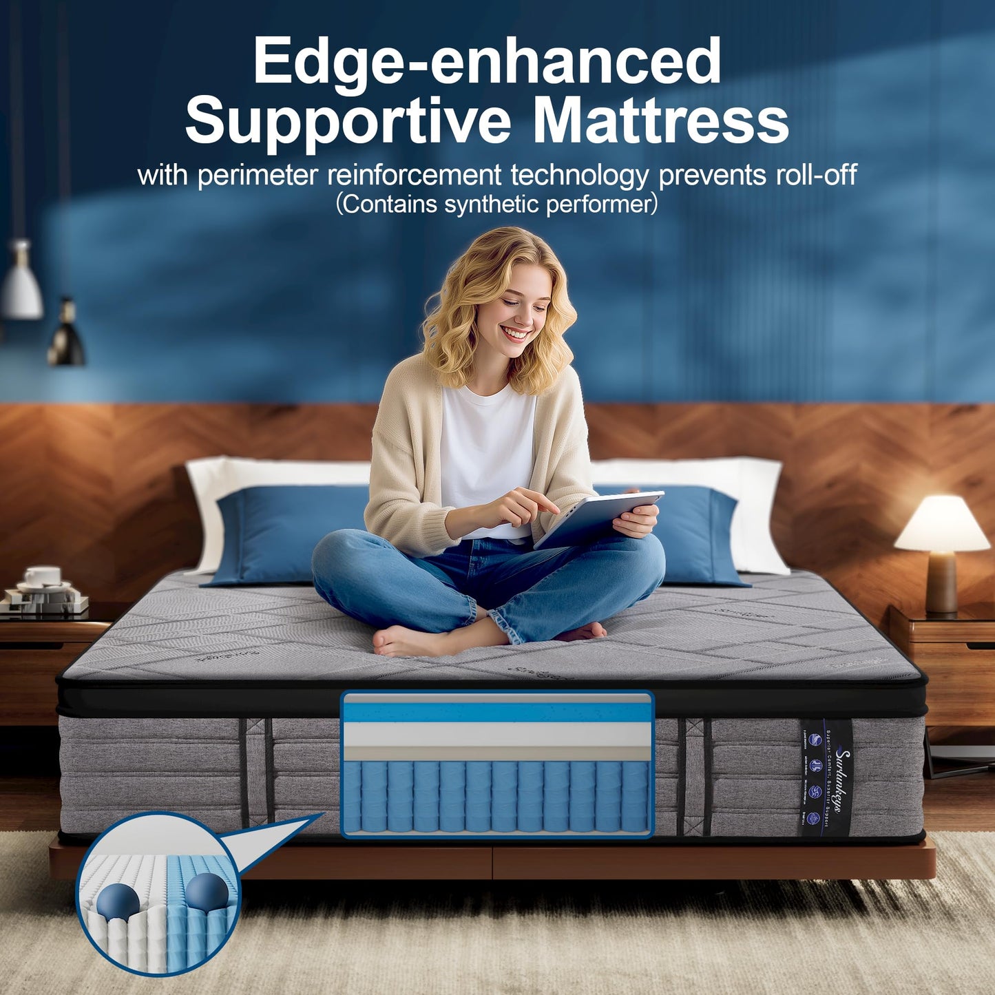 SURLUNKEYS Medium Firm Hybrid Mattress - 14 Inch King Size Mattress Gel Memory Foam & Pocket Coils for Cooling Sleep Back Support Edge Reinforcement