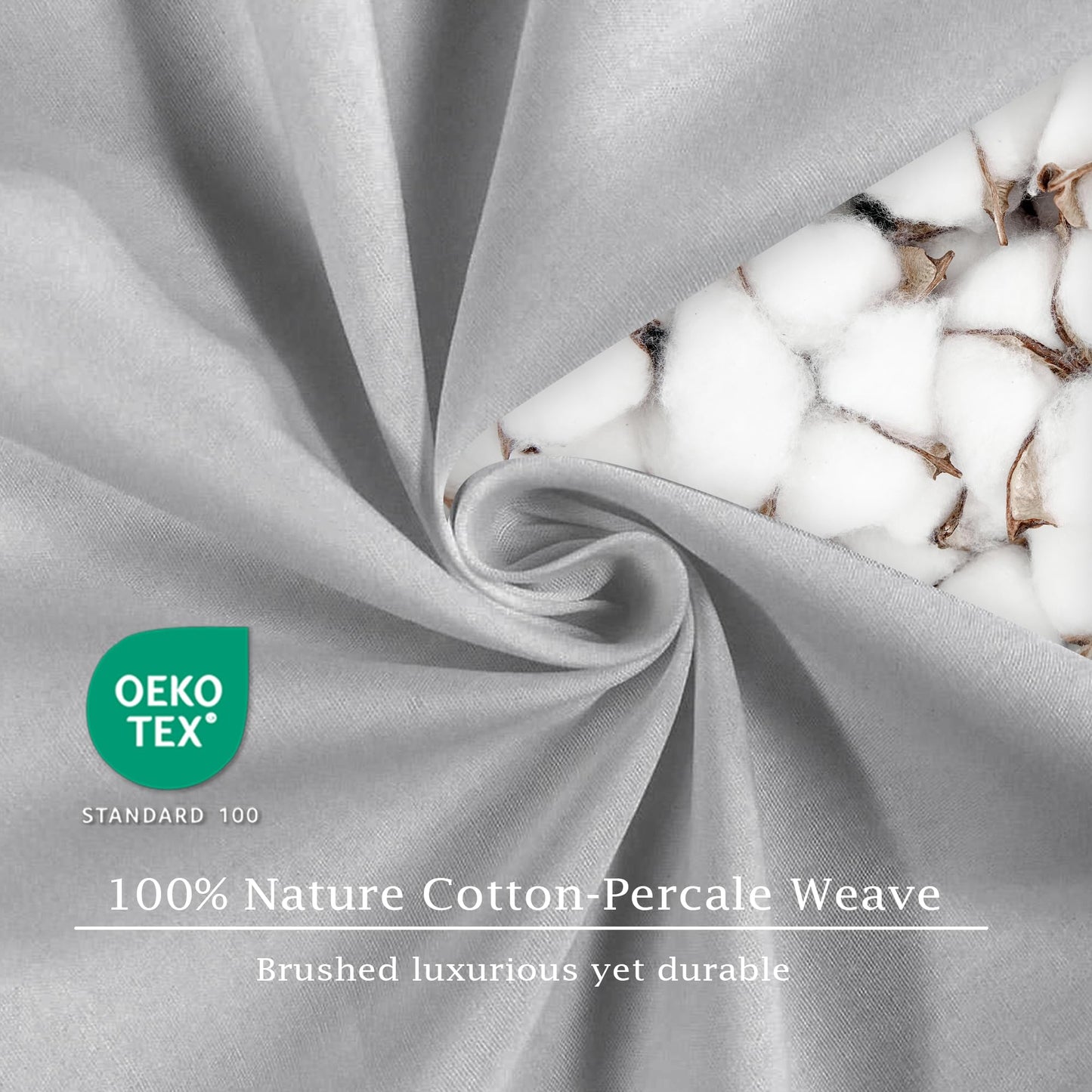 FreshCulture Pure Cotton Fitted Sheets Queen Size, 300 Thread Count Percale Sheets for Queen Size Bed, Soft & Breathable Cotton Sheets, Luxury Size Fitted Sheet Only (Light Grey)
