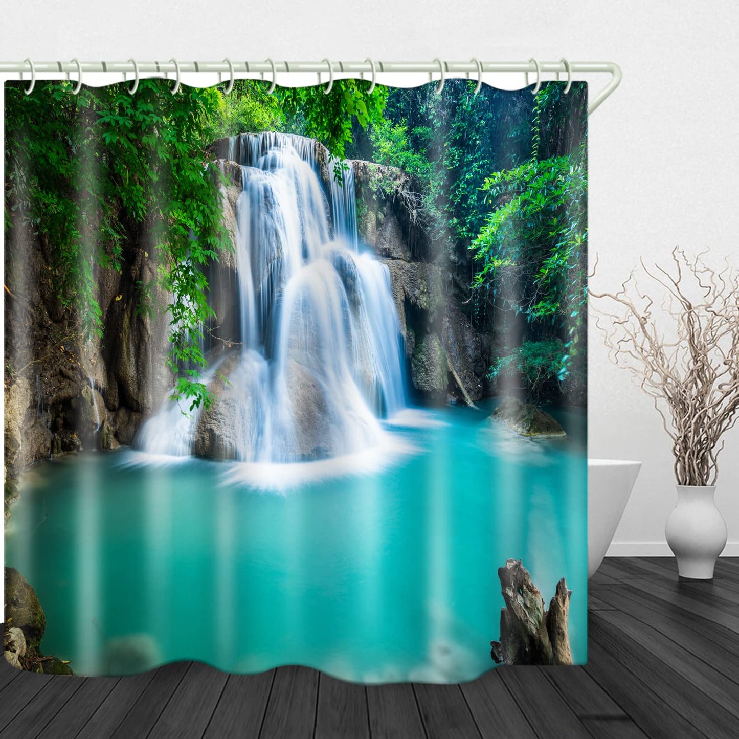 LYFANS Shower Curtains Waterproof Polyester Fabric,Large Width Bright Partition Curtain with Waterfall Pool Print,Shower Curtain Liner for Bathtub Bathroom with 12 White Hooks （72 x72 inches）