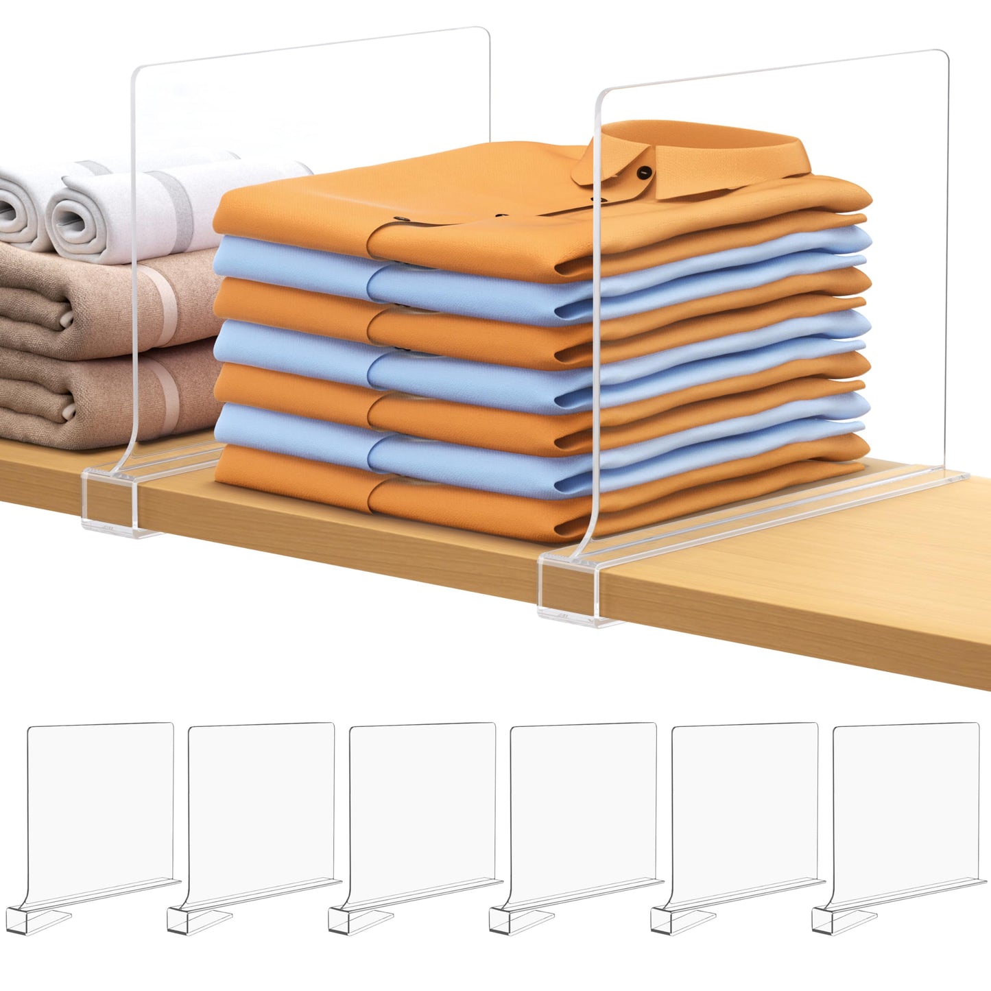 Aolloa 6 PCS Shelf Dividers for Closet Organization Acrylic Clear Closet Shelf Divider for Wooden Shelving Suitable for Wooden or Vertical Shelves Or Bedroom, Kitchen and Office..