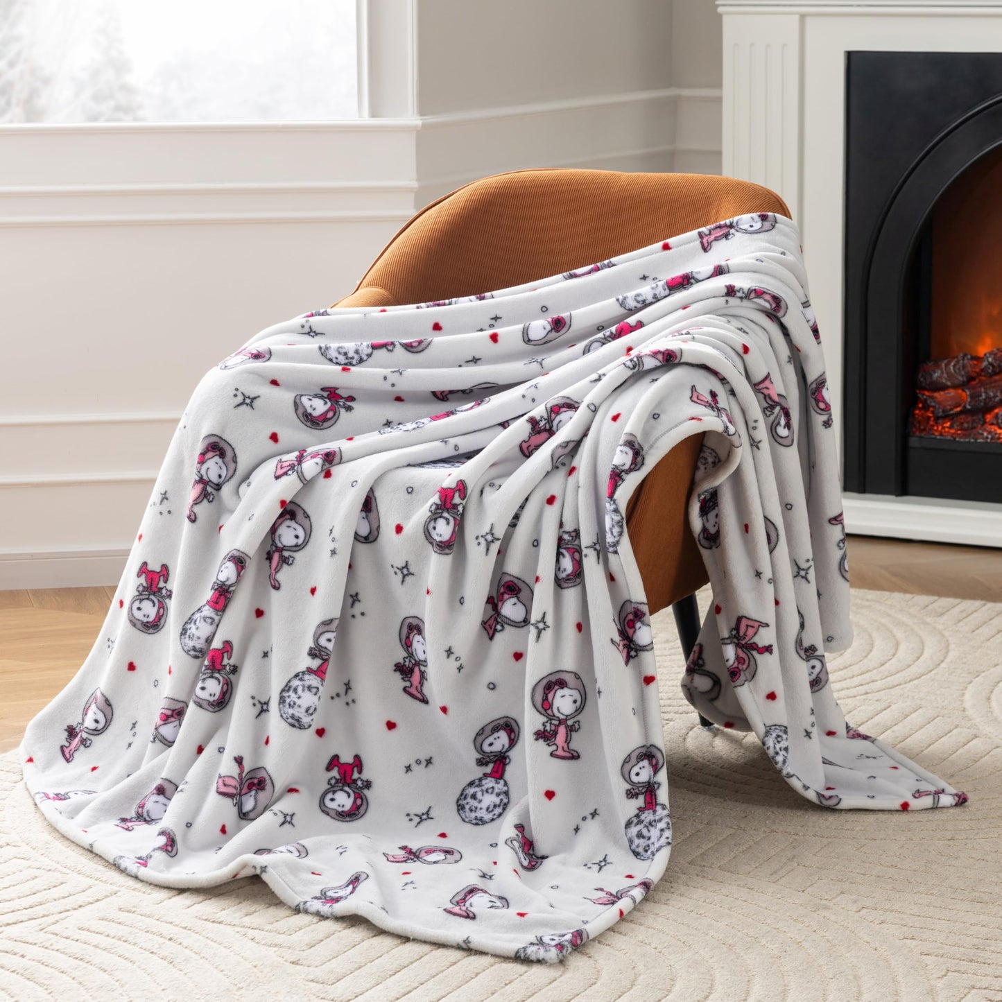 Berkshire Peanuts® VelvetLoft® Cute Character Snoopy Plush Throw Blanket,Over the Moon for You Light Grey,Throw 55 in x 70 in (Official Peanuts® Product)
