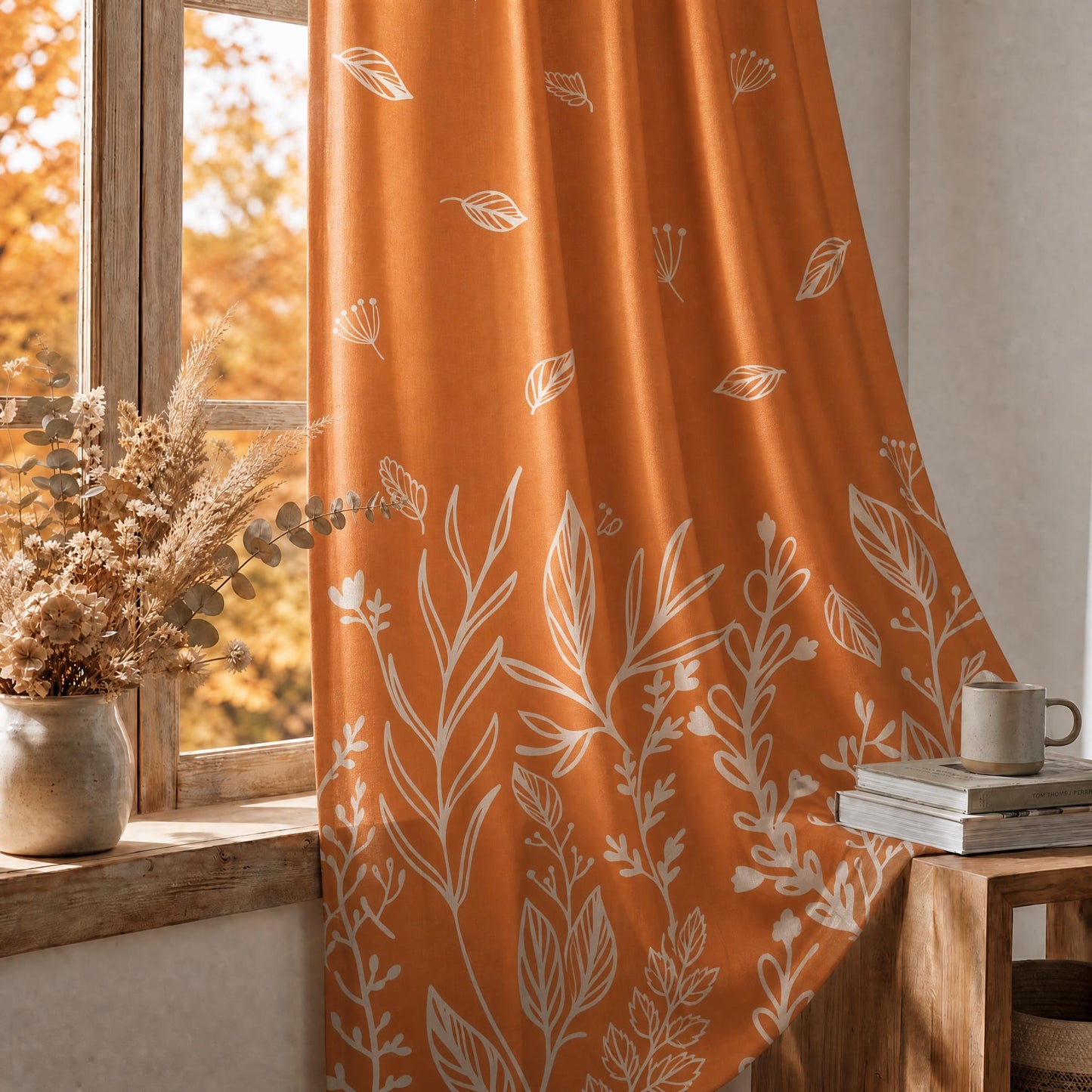 Horaldaily Fall Sheer Curtains for Living Room and Bedroom, Thanksgiving Autumn Harvest Orange Wild Flowers Window Curtains, Rod Pocket, 52" W x 84" L, Set of 2 Curtain Panels