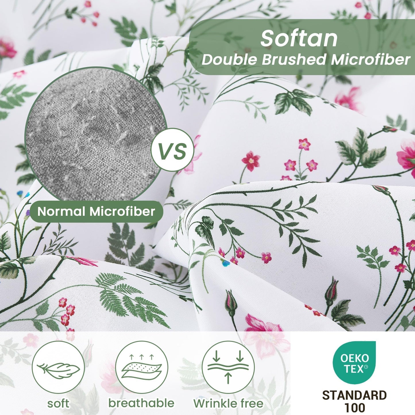 Softan Vintage Floral Full Bed Sheets, Cozy Microfiber Flower Printed Sheets with 15" Deep Pocket Fitted Sheet & Non-Slip Straps, Patterned Botanical Wildflower Sheets & Pillowcase Set