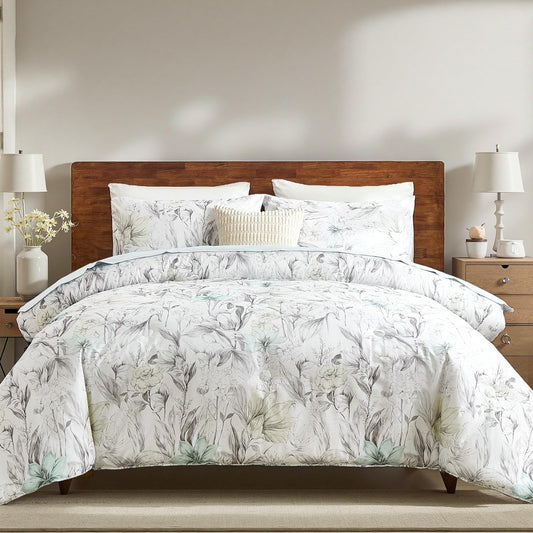 Bedorm 100% Cotton Comforter Set Floral Queen Bedding Set Elegant Flower Botanical Theme Comforter Ultra Soft Cozy & Breathable Vintage Bedding Comforter Set 3 Pcs