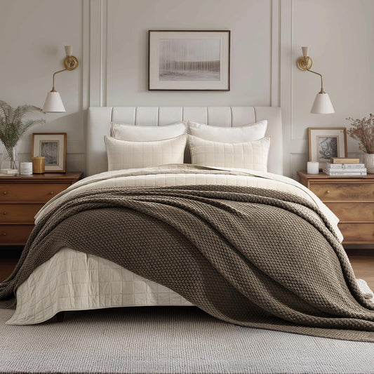 EVERGRACEHOME Chunky Chenille Knit Throw Blanket for Couch, Soft Luxurious Oversized Queen Moss Stitch Blanket for Bed, Cozy Farmhouse Knitted Throw for Sofa, Mocha Brown, 90" x 90"