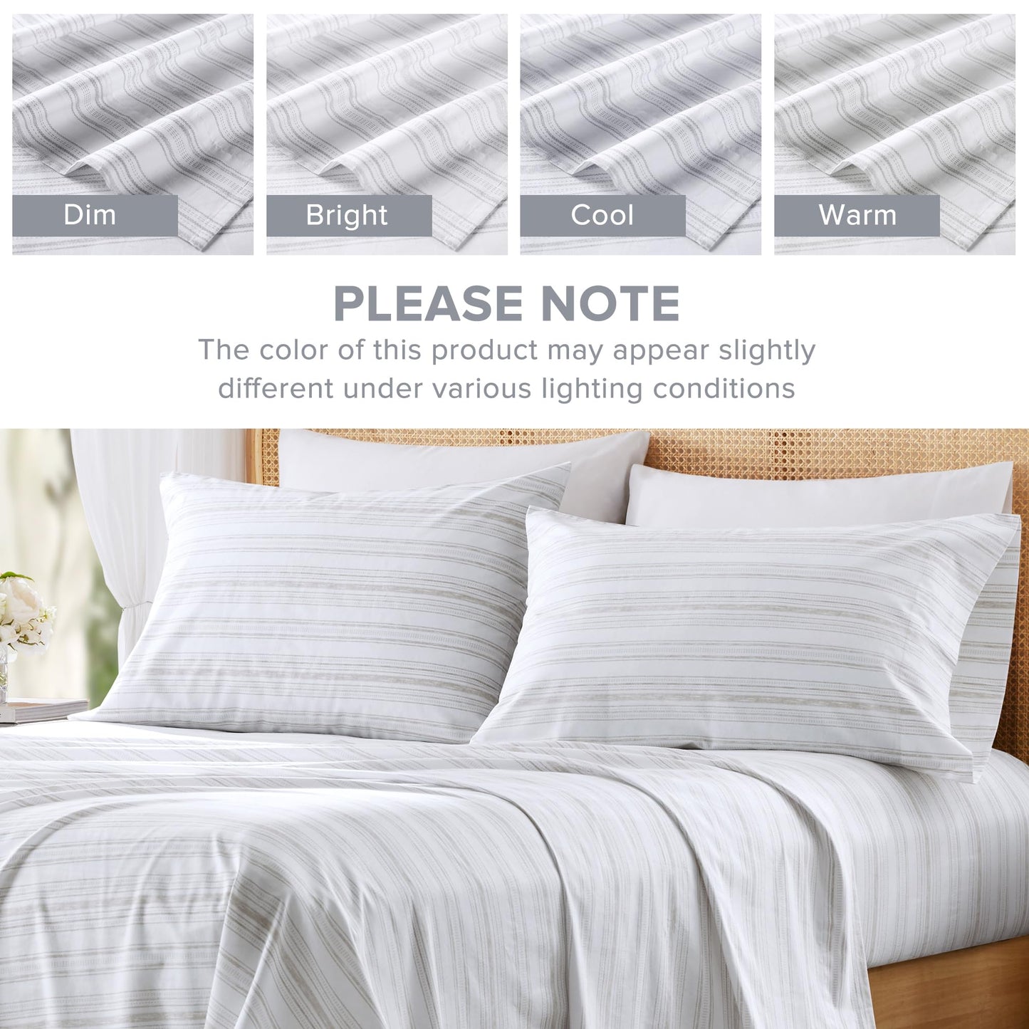 Comfort Spaces 100% Cotton Sheets King, Breathable, Naturally Cool Cotton Sheets, Soft Cotton Bed Sheets with 14" Elastic Pocket Fits up to 16" Mattress, All Seasons Sheet Set, Good Vibes Grey 4 Piece