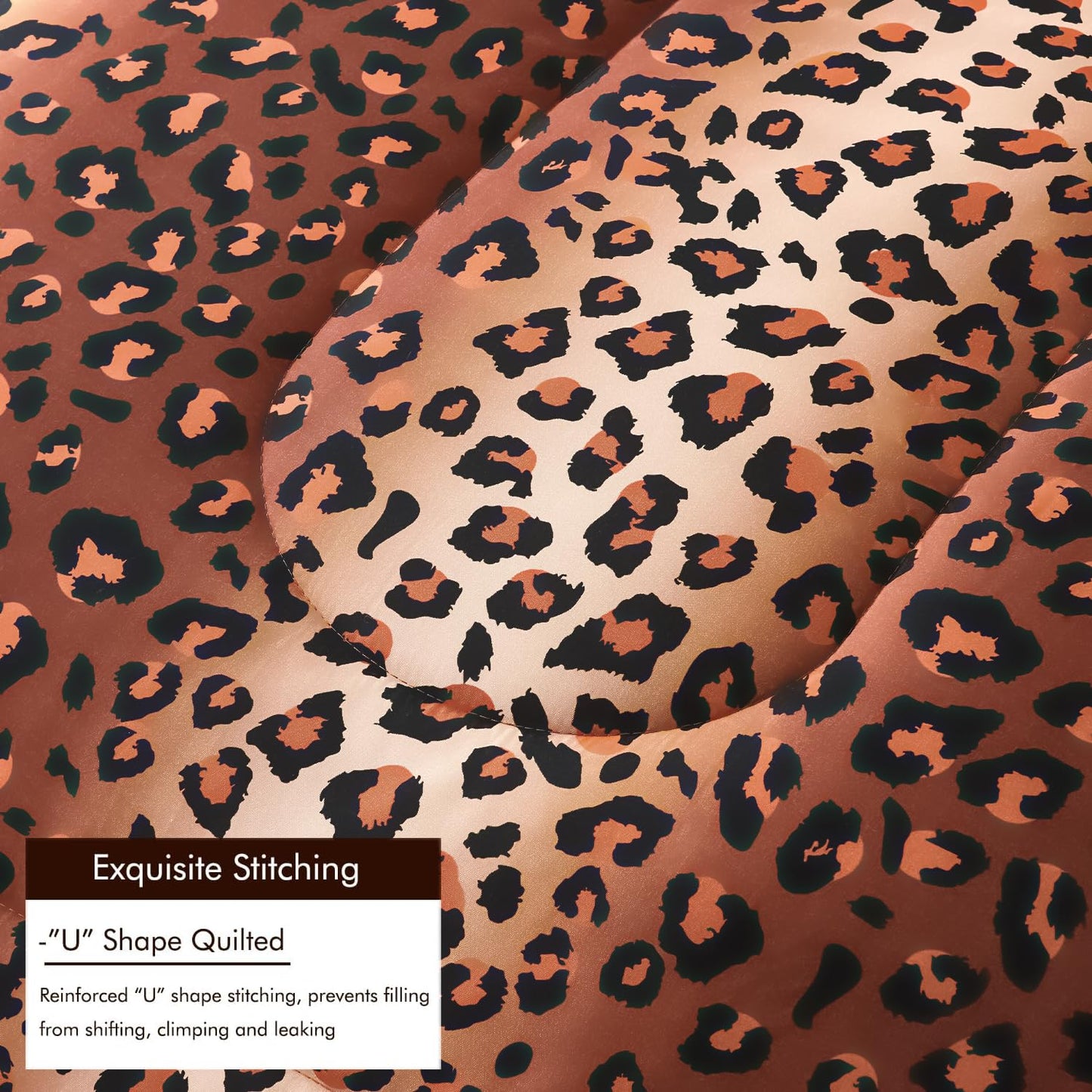 PERFEMET Cheetah Print Comforter Set Queen, 3 Pieces Animal Leopard Print Bedding Set with 2 Pillowcases, Soft Fluffy Farmhouse Leopard Pattern Bed Set for All Season (Brown, Queen)