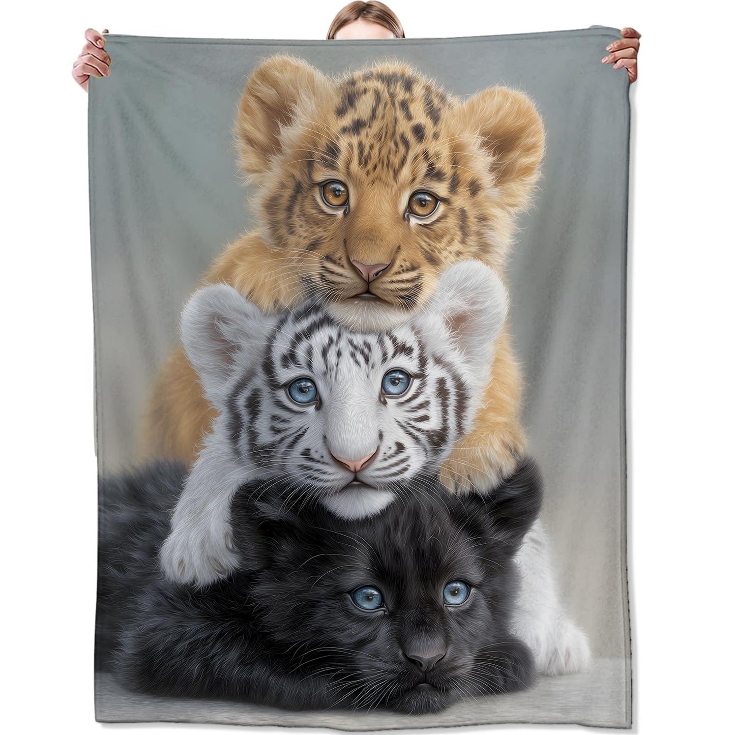 Zeleda Cute Wildlife Flannel Blanket, Soft Cozy Throw with Tiger Lion Leopard, Realistic Animal Home Bedroom Decor and Gifts for Kids Girls Boys, Lightweight Blankets for All Seasons, 50x60 Inch