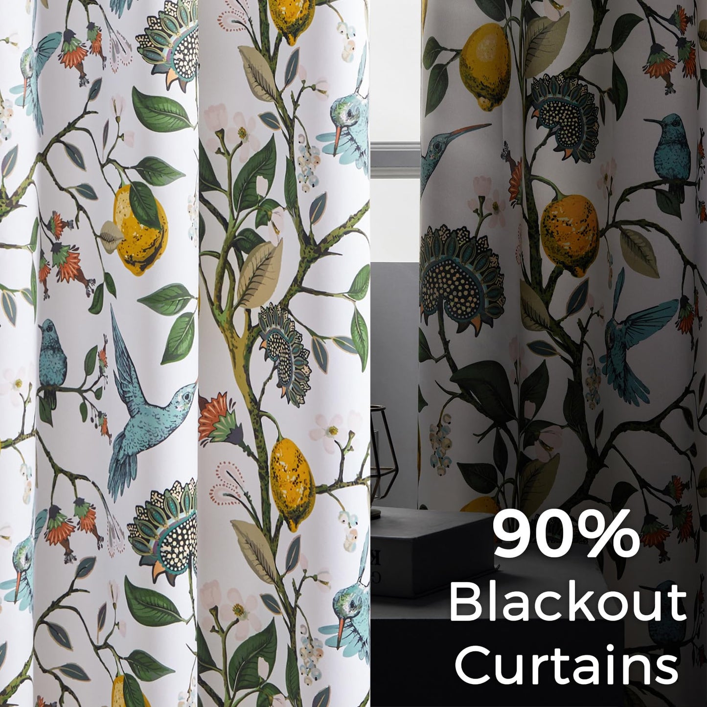 Topfinel Floral Curtains & Drapes Coquette Winter Blackout Elegant Vintage Farmhouse Country Hummingbird Patterned Grommet Curtains for Dining Living Room Sliding Glass 2 Panels 96 inch Long