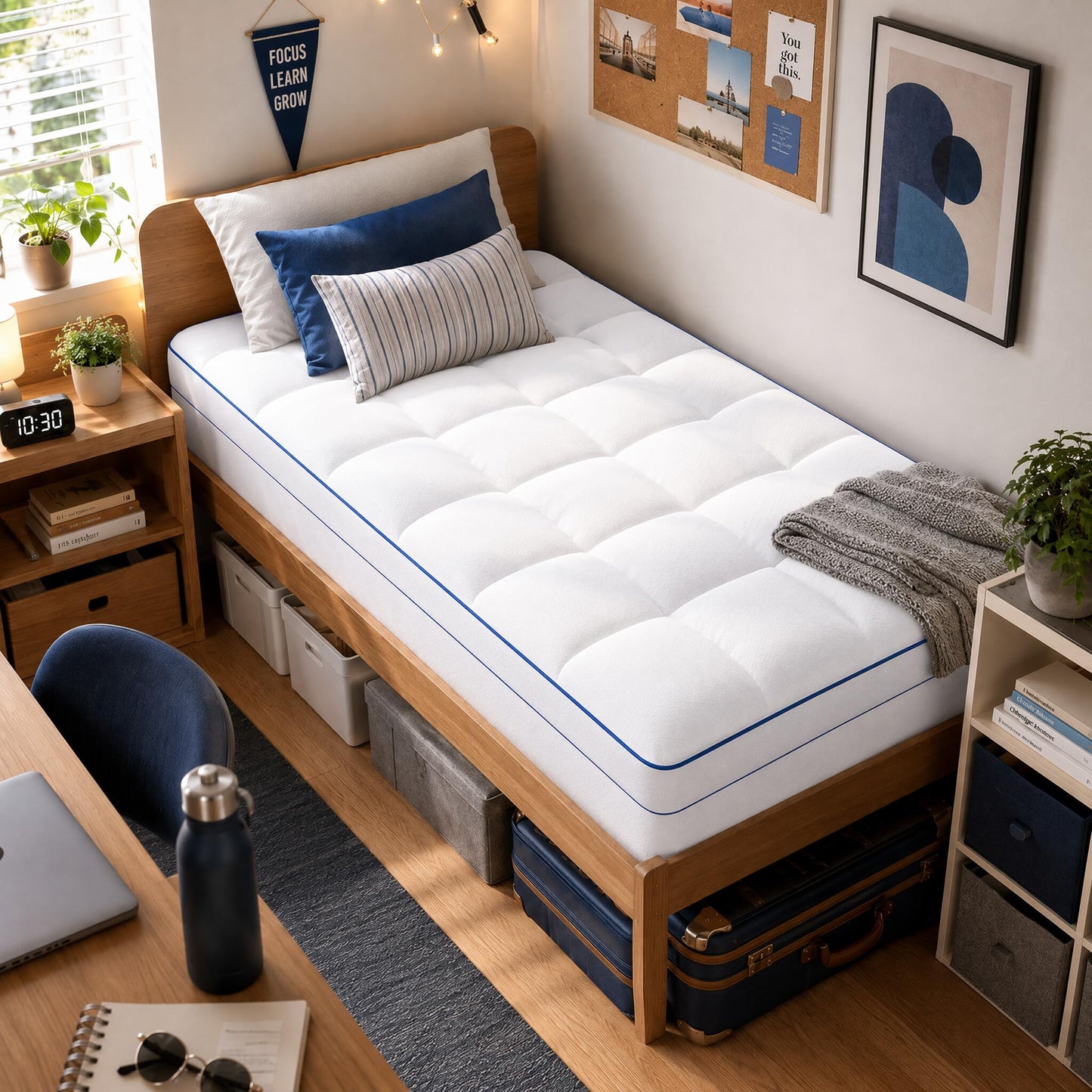 Twin XL Mattress Topper, 4 Inch Dual Layer Memory Foam Topper, Cooling Gel Foam & Plush Pillow Top, Pressure Relief, Enhanced Support, College Dorm Essential