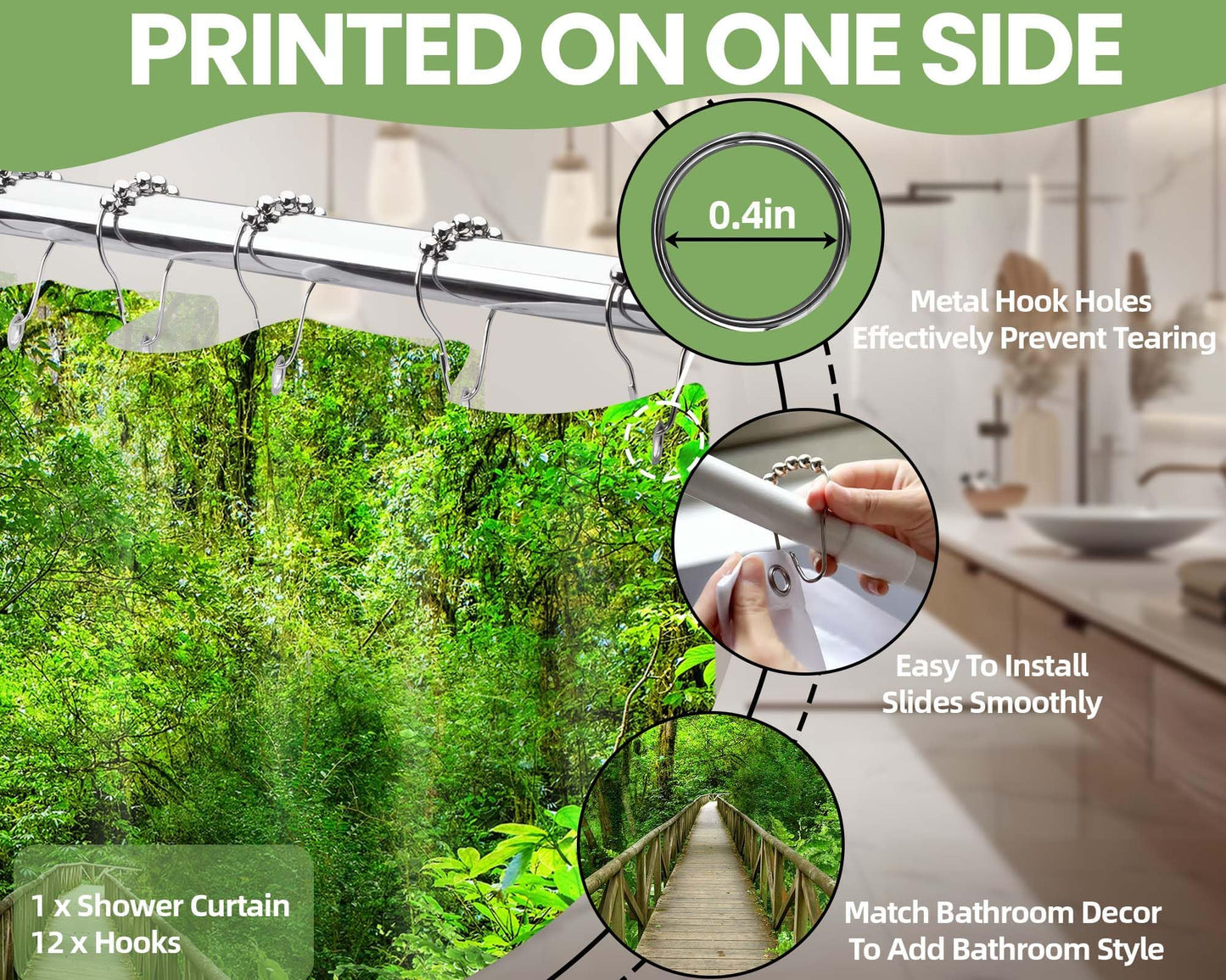 Pdvbiee Forest Wooden Bridge Shower Curtain, 70 X 72 Inch