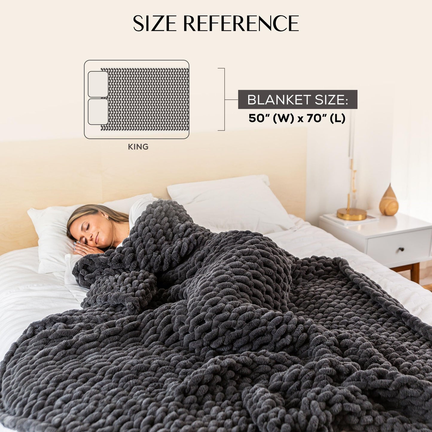 SAMIAH LUXE Chunky Knit Throw Blanket 50x70, Graphite Gray Chenille Throw Blanket for Couch Bed Sofa, Soft Fluffy Cable Knit Blanket, Oeko-TEX Certified, Machine Washable