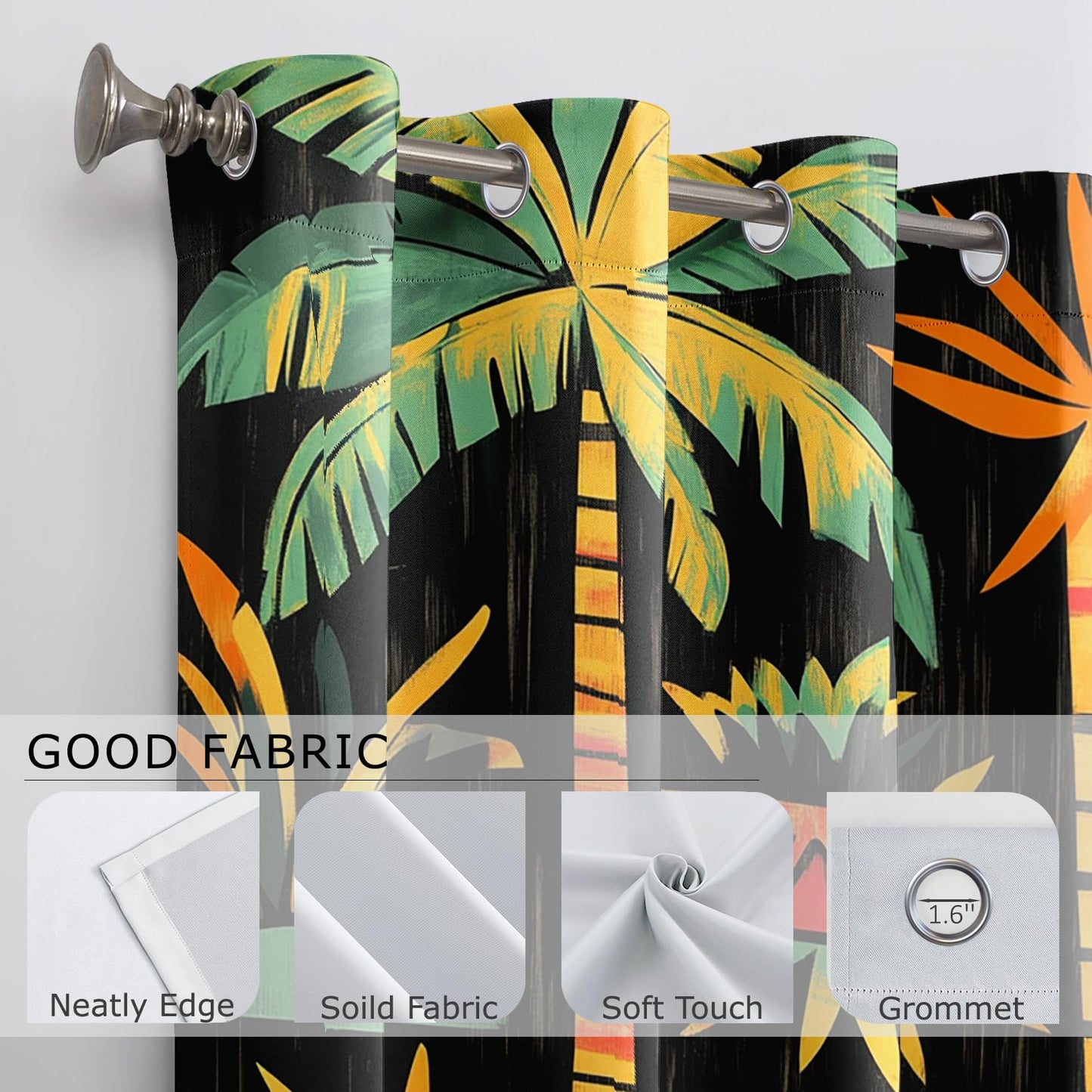 Solvivae Tropical Blackout Curtains for Bedroom Living Room, Palm Tree Tiki Mask Hawaiian Patterned Window Treatments, Room Darkening Thermal Insulated Grommet Drapes, 54 Inch Curtains 2 Panel Set