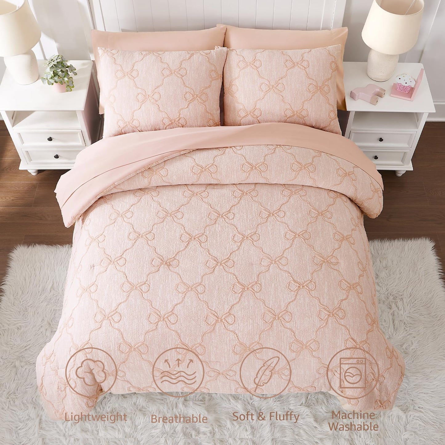 Wink Deer Twin Comforter Set with Sheets for Girls-5 Pieces Twin Bedding Sets with Orange Pink Comforter, Sheets, Pillowcase & Sham for Kids (Orange Pink Diamond, 66" X 86")
