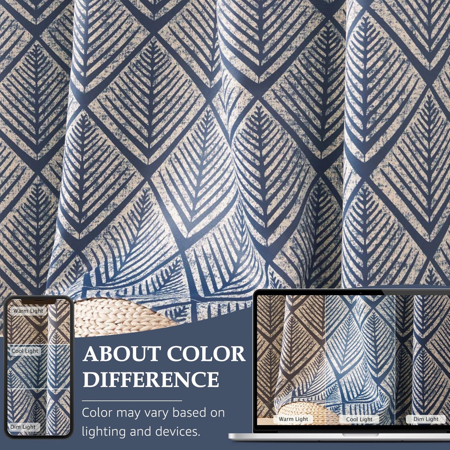 jinchan 80% Blackout Curtains for Living Room, Geometric Patterns Drapes for Bedroom, Window Treatments for Room Darkening, Grommet Top Thermal Insulated Curtains 84 inch Length 2 Panels Set, Blue