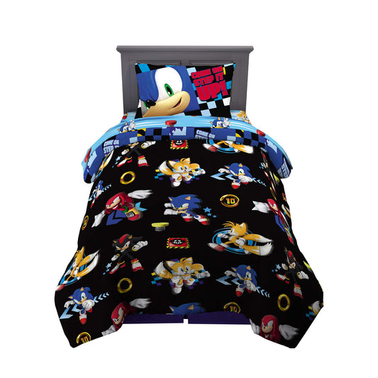 Sonic the Hedgehog Anime Kids Super Soft Comforter and Sheet Set, 4 Piece Twin Size by Franco