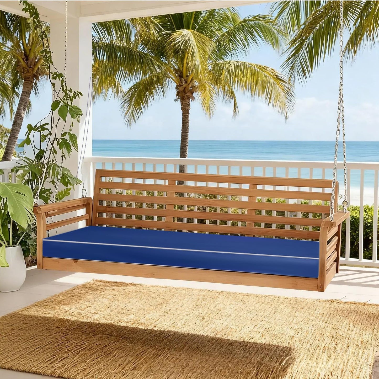 BIBILAB Outdoor Swing Seat Cushion Cover, 6-Inch Waterproof Double Patio Cover with Anti-Cat Scratch Cloth (Cushion not Included) (Blue)