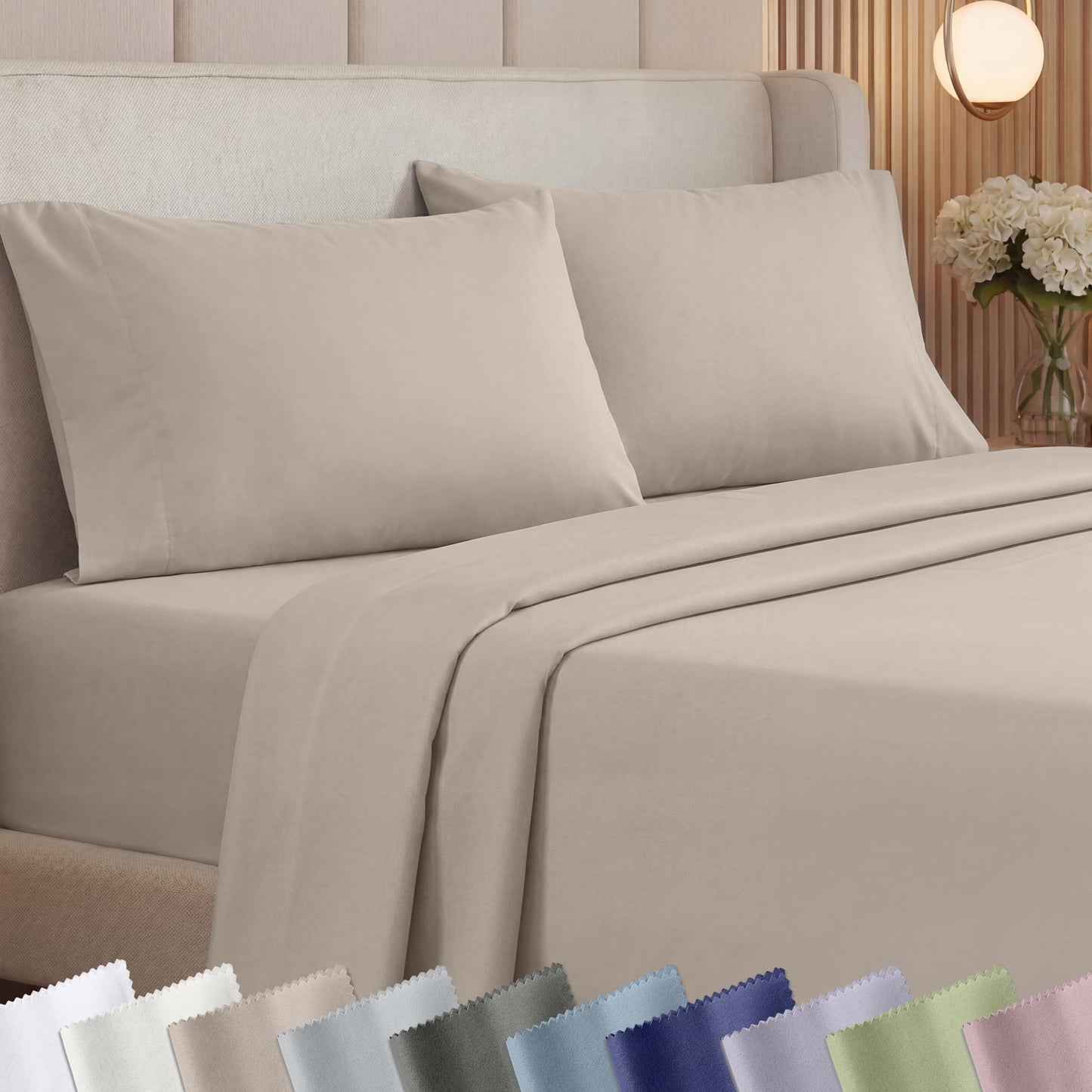 California Design Den King Sheet Set - 1000 Thread Count Sateen, Thick and Natural 100% Cotton Sheets, Deep Pockets, Durable Bedding Set - Beige (Sand Tone)