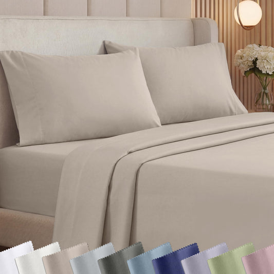 California Design Den King Sheet Set - 1000 Thread Count Sateen, Thick and Natural 100% Cotton Sheets, Deep Pockets, Durable Bedding Set - Beige (Sand Tone)
