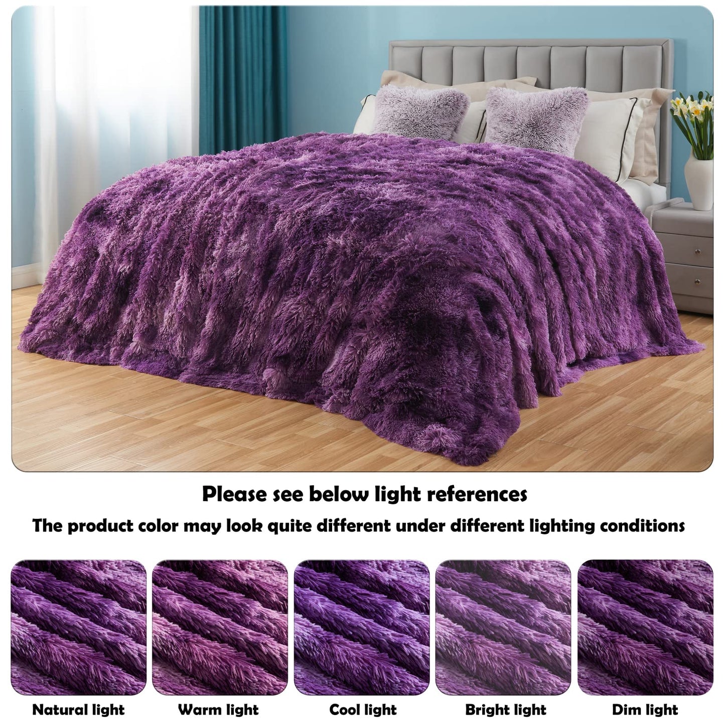 GONAAP Fuzzy Faux Fur Throw Blanket Queen Size Tie-dye Violet Purple Super Soft Cozy Plush Fuzzy Shaggy Blanket for Couch Sofa Bed (Tie-dye Violet Purple, Queen(90"x90"))