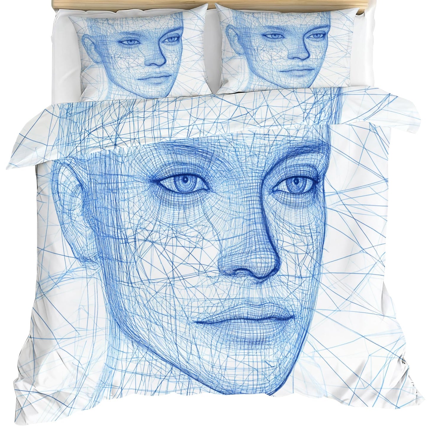 PAISUOQ 3D Woman Duvet Cover Full, Abstract Woman Bedding, Blue Comforter Cover with 2 Pillow Cases, 3 Pieces with Zipper & Ties, Bedroom Decor & Gifts