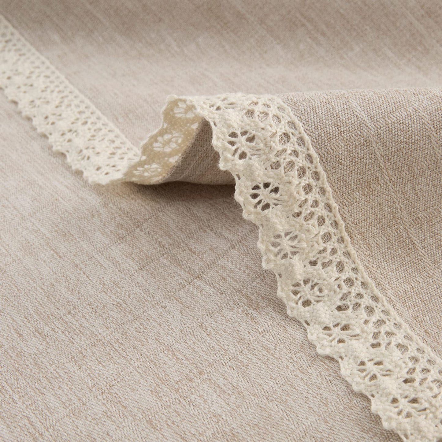 GLORY SEASON Textured Tablecloth Linen-Look Rustic Burlap Style Washable Solid Heavy Weight Lace Trim Rectangle Fabric Table Cloth,Table Cover for Kitchen Dinning Tabletop Decoration55x70 in Beige