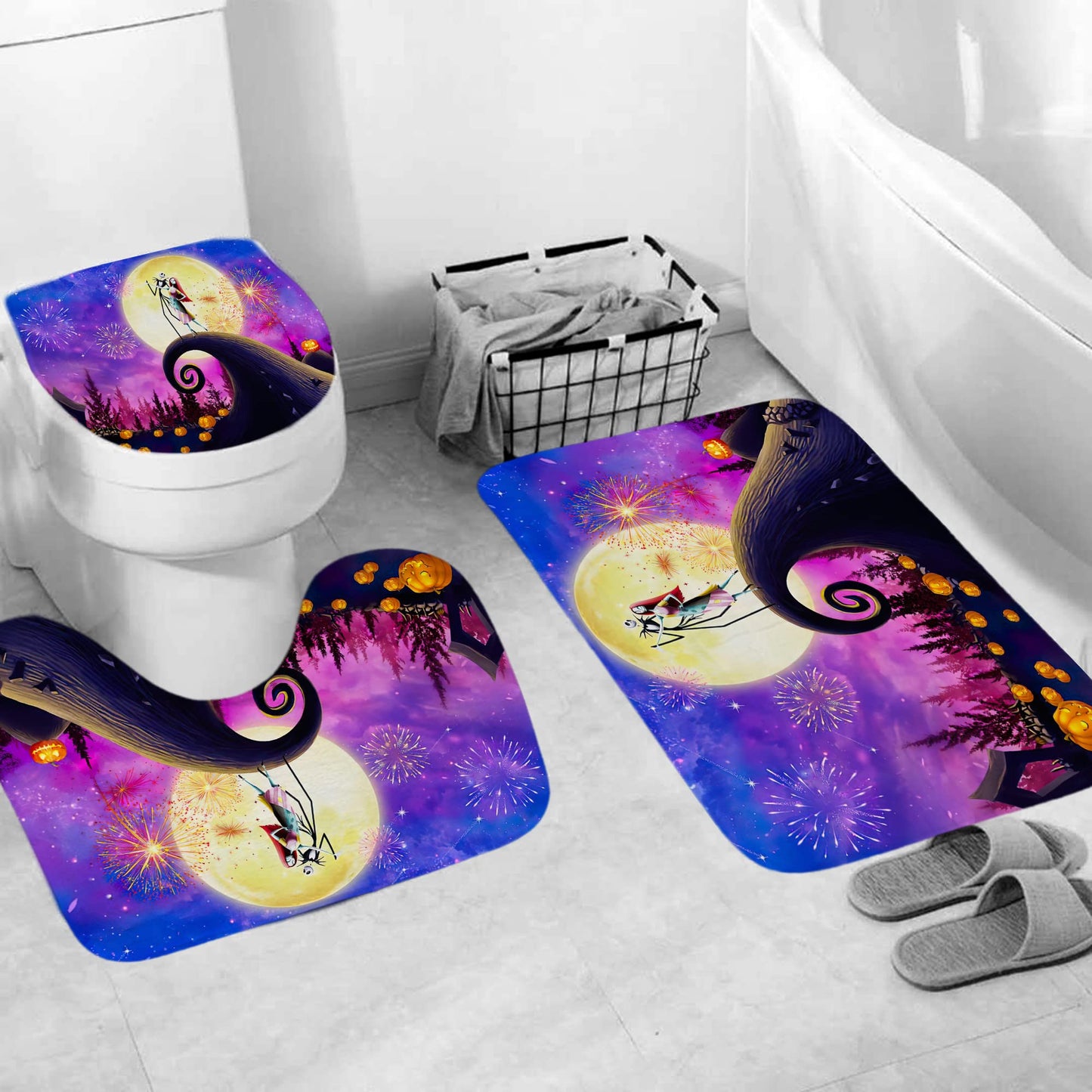 DDS-DUDES 4Pcs Christmas Shower Curtain Sets Kids Bathroom Halloween Decor with 12 Curtain Hooks for Bathroom, Waterproof 71 x 71 inch (D0029)