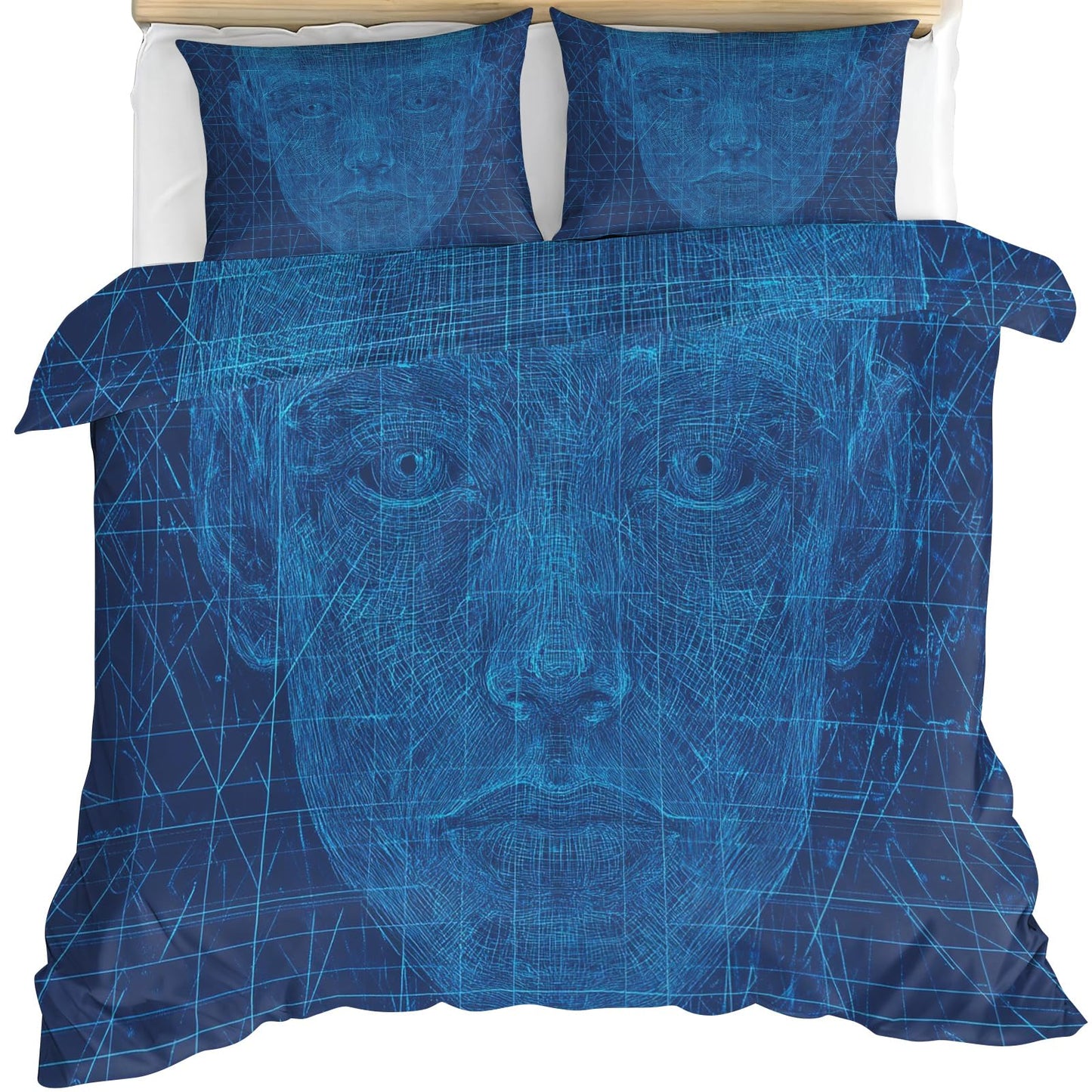 PAISUOQ Blue Bedding Sets, Abstract Woman Duvet Cover Queen, Geometric Woman Comforter Cover with Zipper Ties, 3 Pieces with 2 Pillowcases, Home Decor & Gifts