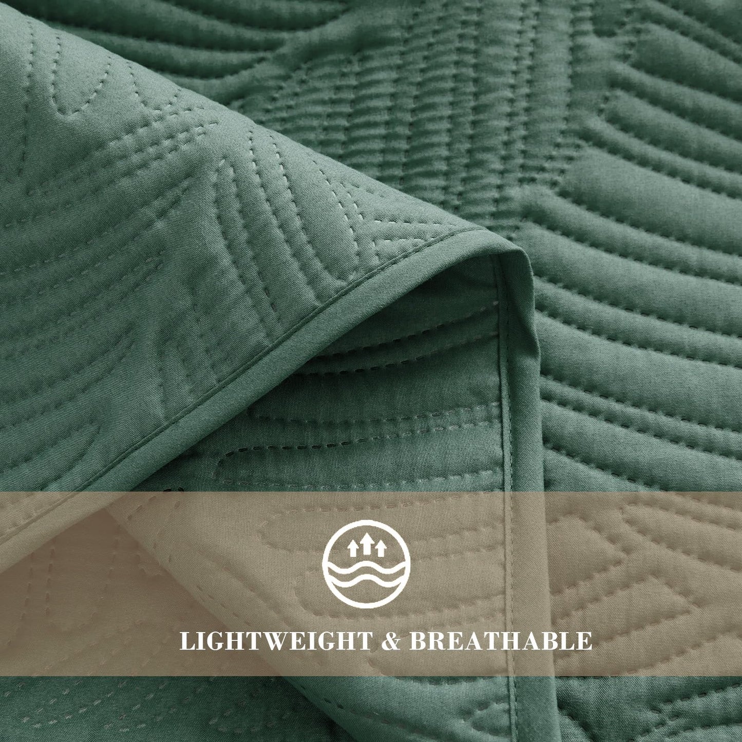 Exclusivo Mezcla Queen Quilt Bedding Set, Lightweight Green Quilts Queen Full Size for All Seasons, Soft Microfiber Bedspreads Coverlets Bed Cover with Leaf Pattern, 3 Piece