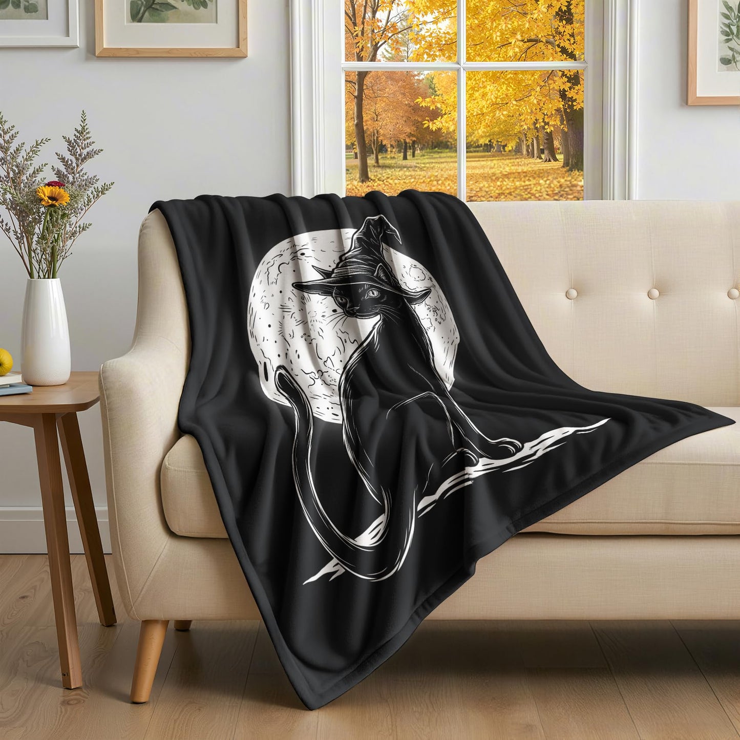 GEDAEUBA Black Cat Blanket Halloween - Witchy Fleece Blanket Throw, Soft Cozy Blankets & Throws for Couch, Bed, and Sofa, 50x70 inches