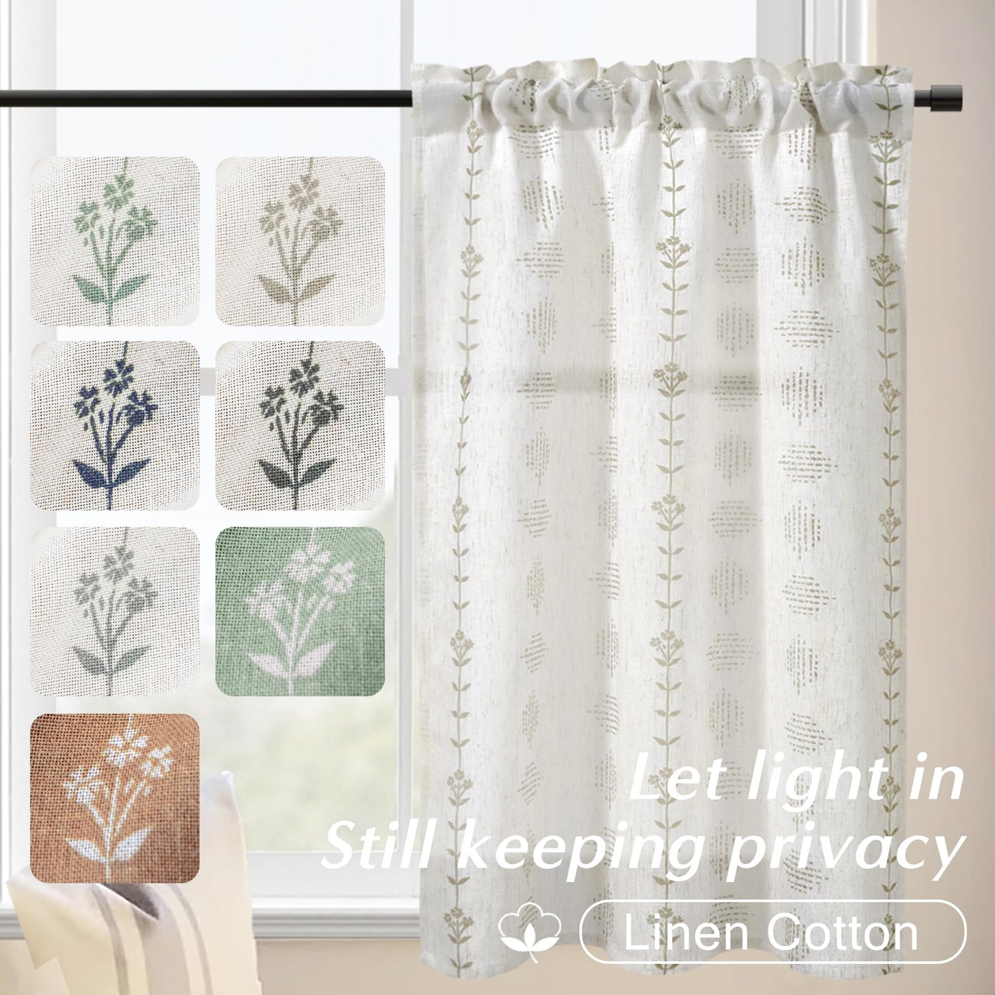 Lino Rosa Farmhouse Kitchen Window Curtains Sets,Small Cafe Linen Short Curtains for Bathroom Windows
