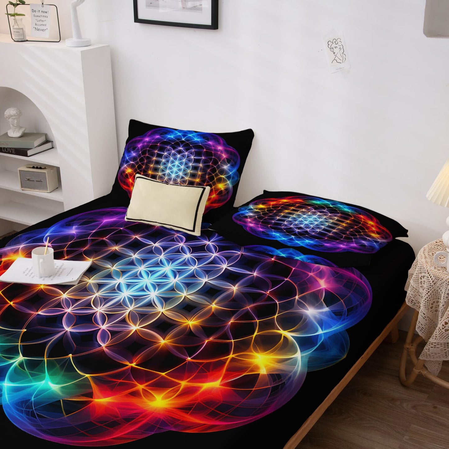 THYUNQ Chakra Split King Sheets Sets for Adjustable Bed, Spiritual Pattern Sheet Set - 16 Inch Deep Pocket, Super Soft Microfiber Printed Bedding Sheets & Pillowcases 5 Piece