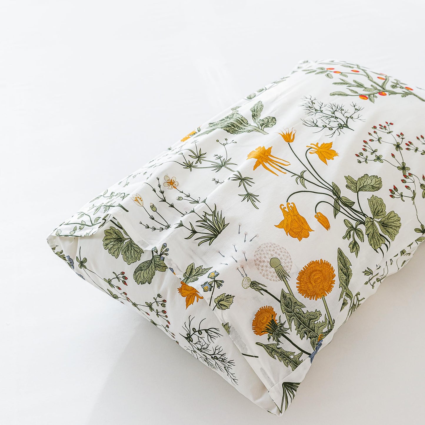 SUSYBAO Green Yellow Botanical Duvet Cover Queen 100% Cotton 3 Pcs Set 1 Garden White Dandelion Flower Duvet Cover with Zipper Ties 2 Pillowcases Sage Blue Floral Bedding Set Soft