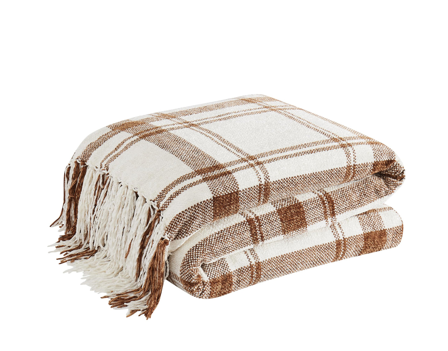 TRULY SOFT Plaid Chenille Brown/Ivory 50x70 Throw, Oeko-TEX Certified Confidence