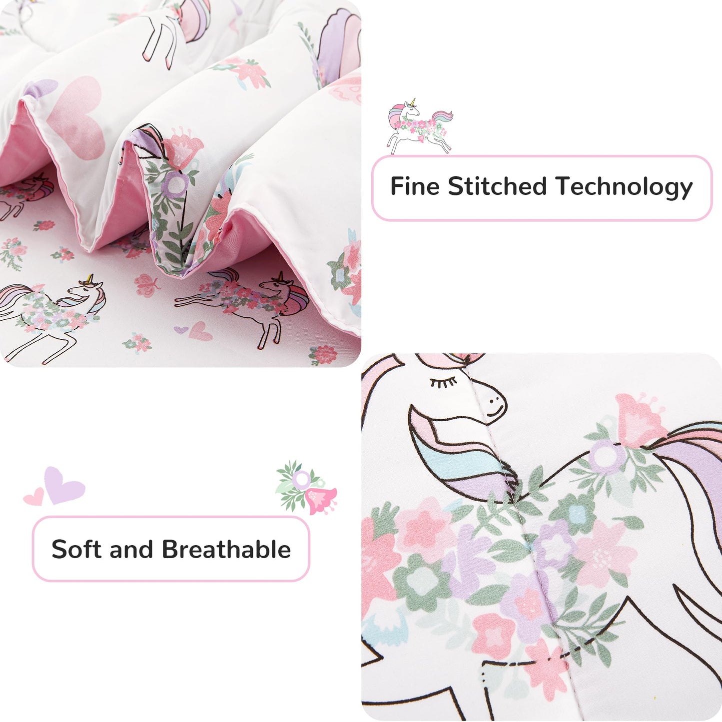 Viviland Kids Full Bedding Sets for Girls, Soft Full Comforter Set with Sheets, 7 Pieces Microfiber Bed in a Bag, White Unicorn