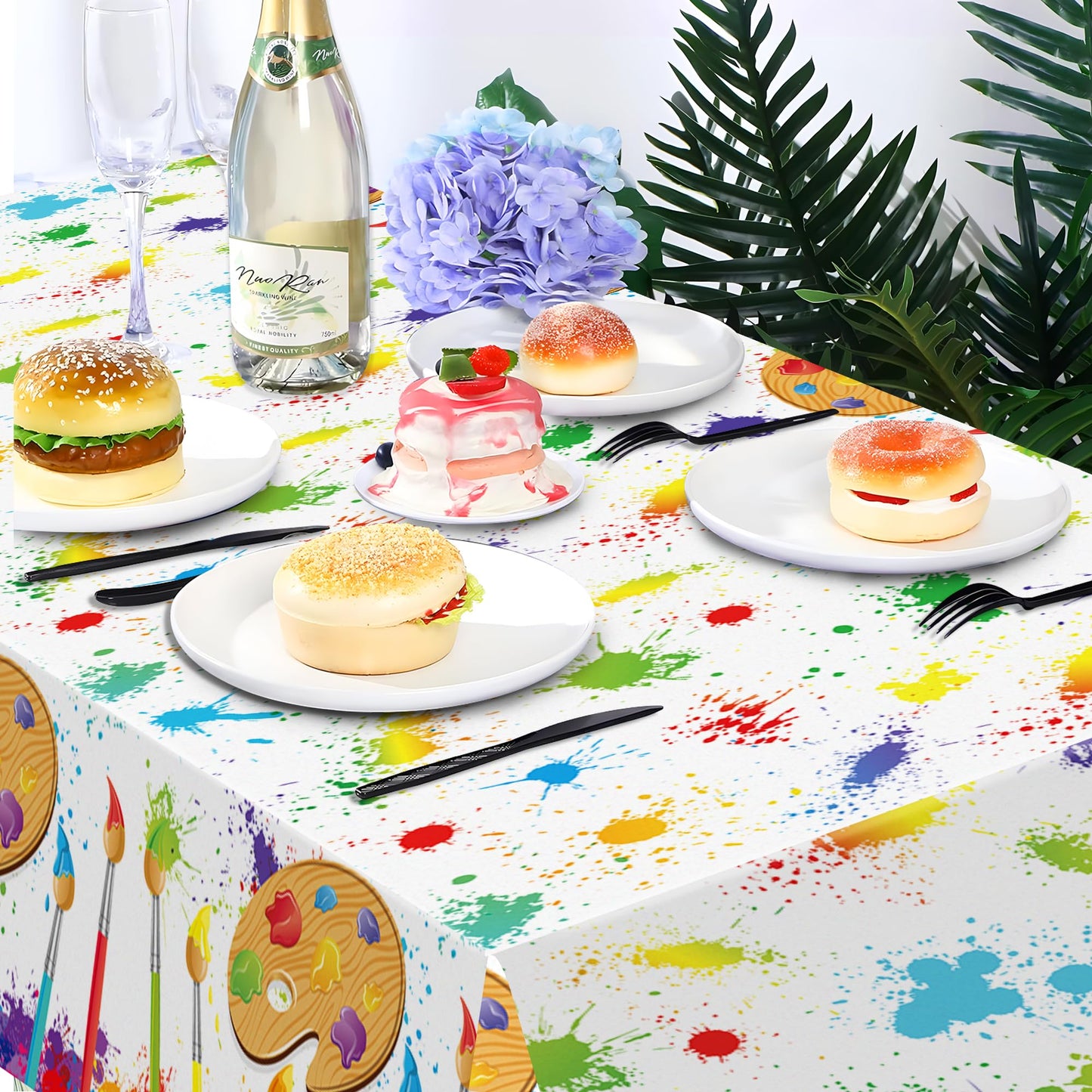 CC HOME 1Pc Watercolor Painting Party Plastic Tablecloth 54 x 87 Inch Long Table Cover, Artistic Painting Party Tablecover for Art Draw Theme Kids Baby Shower Birthday Dinner Picnic Kitchen Event