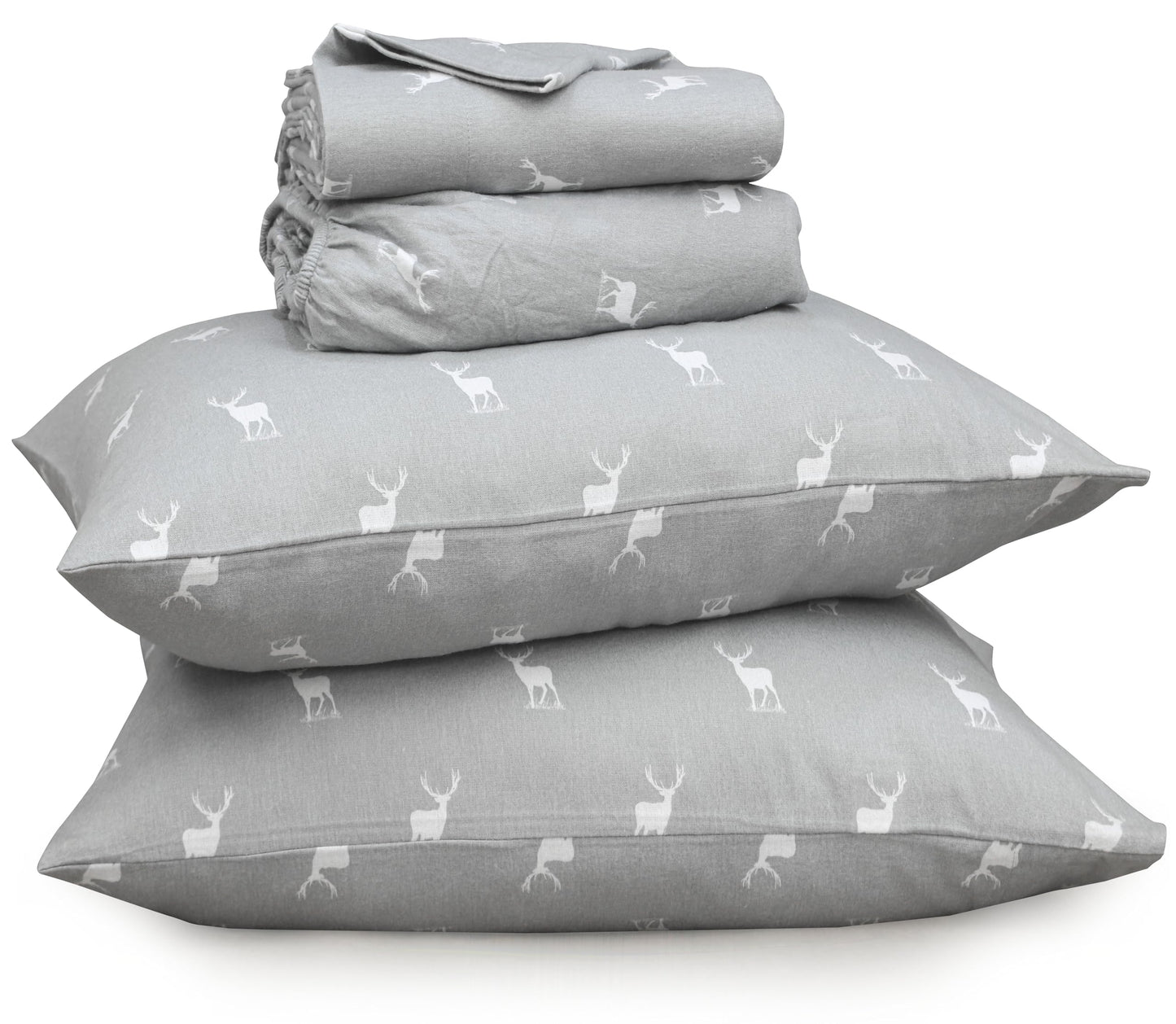RUVANTI Flannel Sheets Queen Size - 100% Cotton Double Brushed Bed Sheets, Deep Pockets 16 Inches Queen Sheet Set, All Seasons Breathable & Extra Soft - Warm & Cozy, 4 Piece, Celestial Stag