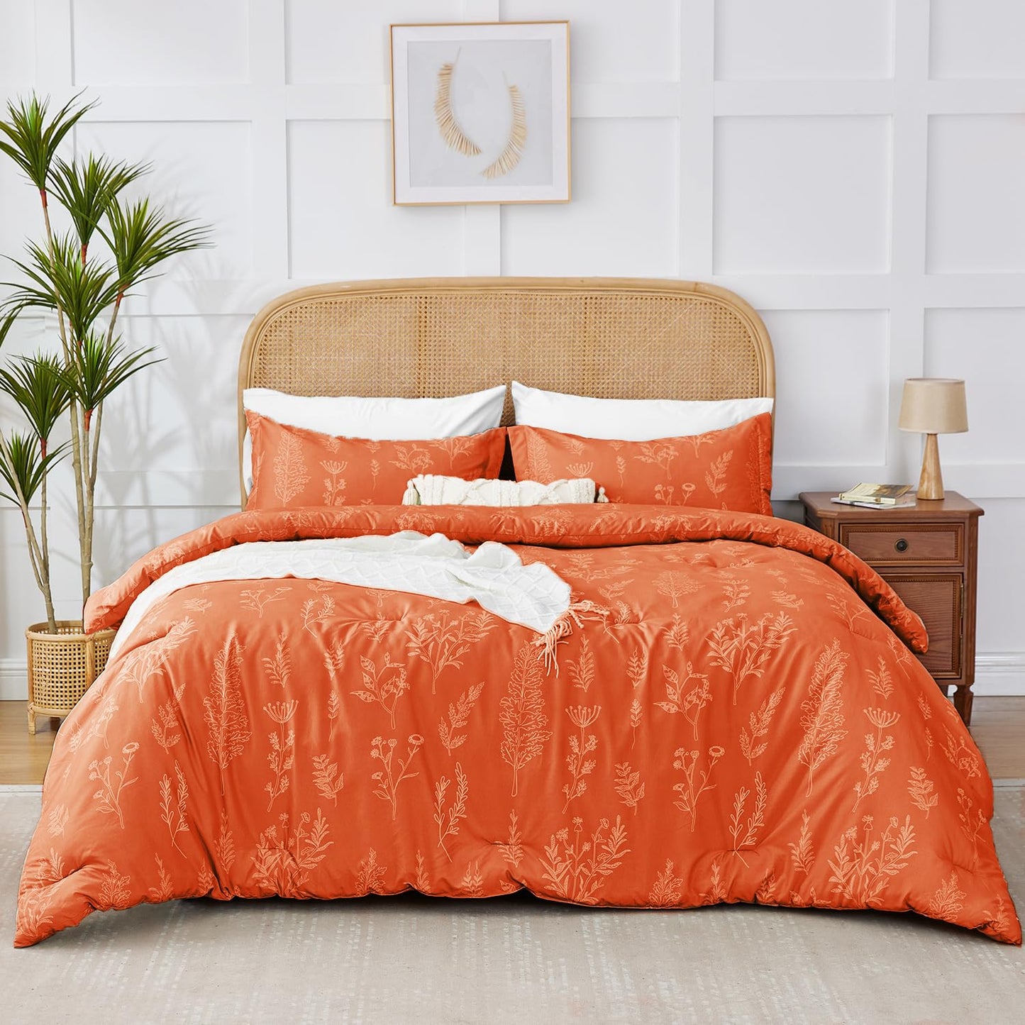 Kozyhvn Twin XL Comforter Set Burnt Orange, Cute Floral Bed in a Bag Twin XL Boho 5 Pieces, Soft Fluffy Bedding Sets with Comforter, Sheets, Pillowcase & Sham, All Season