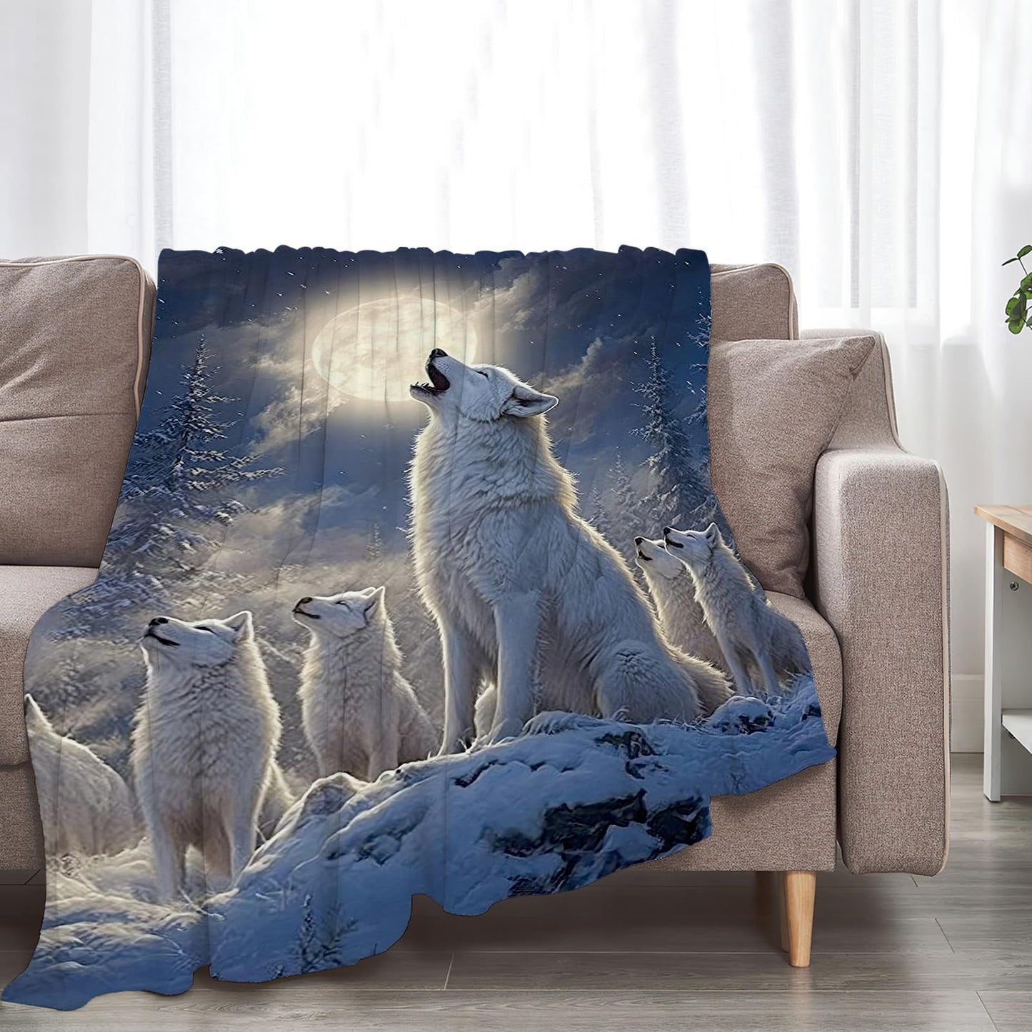 Wolf Blanket Wolves Moon Snowy Throw Blanket Soft Warm Cozy Fuzzy Plush Gifts for Girls Women Lightweight Fleece Flannel Stuff Decor Gift for Kids Adults 50"X40"