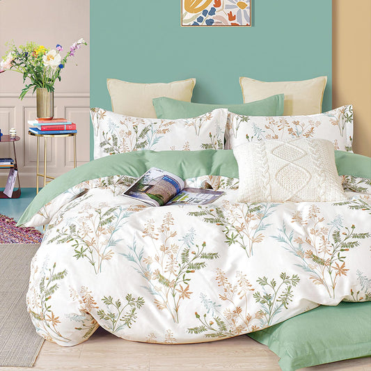 ALEISSEL Natural Cotton 3pcs Botanical Comforter Sets King Size-Green Comforter with Luxurious Tan & Gray Leaves on White, Reversible Lightweight Floral Bedding Sets(King 104"×90")