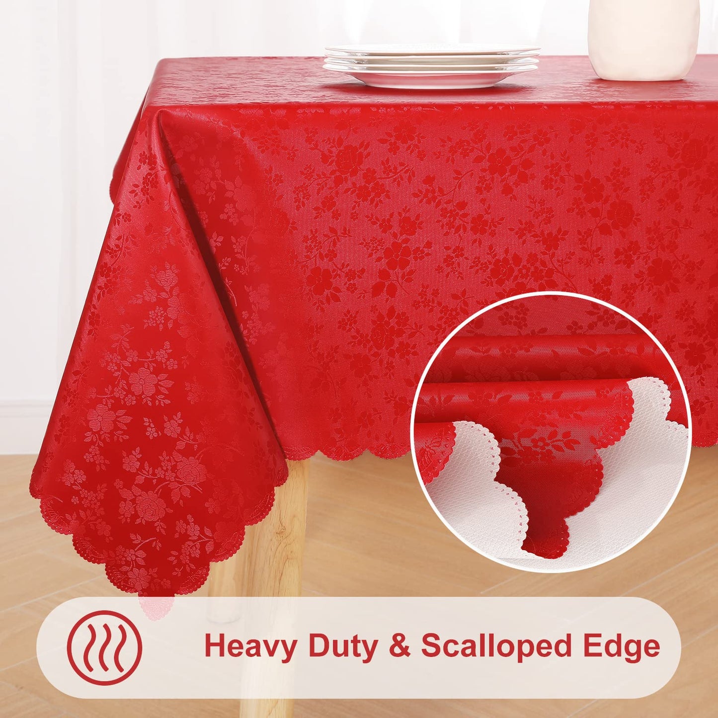 Smiry Rectangle Table Cloth, Waterproof Heavy Duty Vinyl Tablecloths, Wipeable Washable Table Cover for Kitchen and Dining Room (Red, 70" X 90")