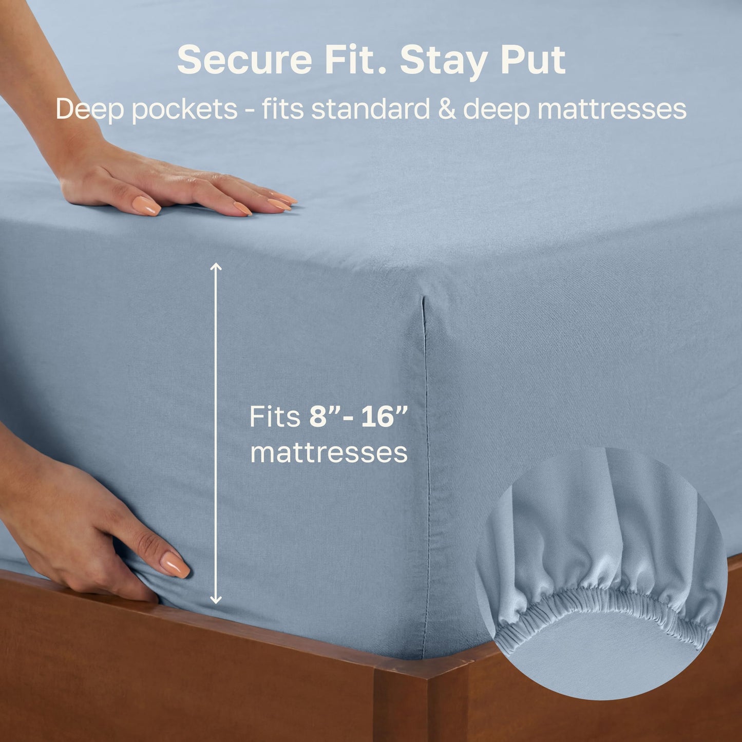 California Design Den Queen Size Fitted Sheet Only - 100% Cotton, 600 Thread Count, Soft Deep Pocket Bottom Fitted Sheet, Sateen Weave, Premium-Feel Bedding, Featuring Foot Side Indicator - Blue
