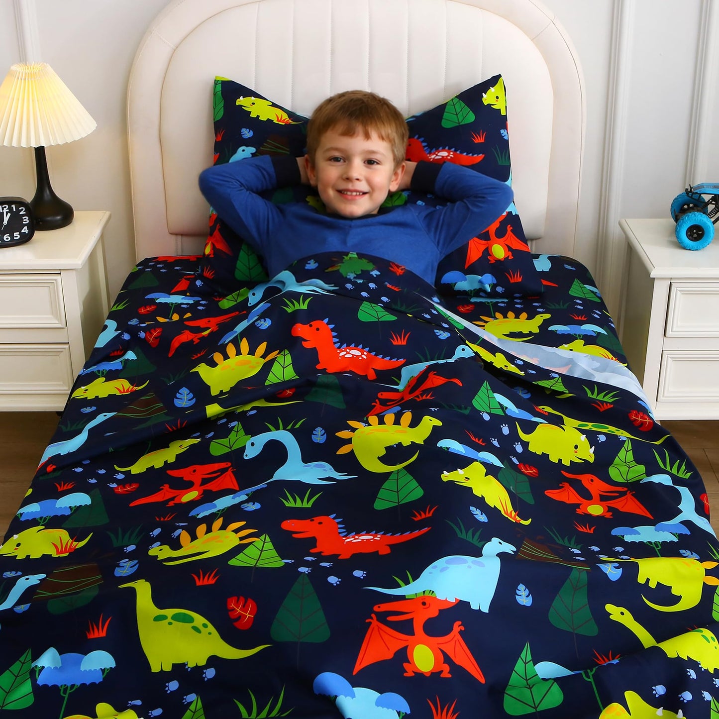 Softan Kids Twin Sheets Set, 3 Piece Dinosaur Bedding Set for Boys, Soft Breathable Microfiber with 15" Deep Pocket, Fitted Flat Sheet & Pillowcase