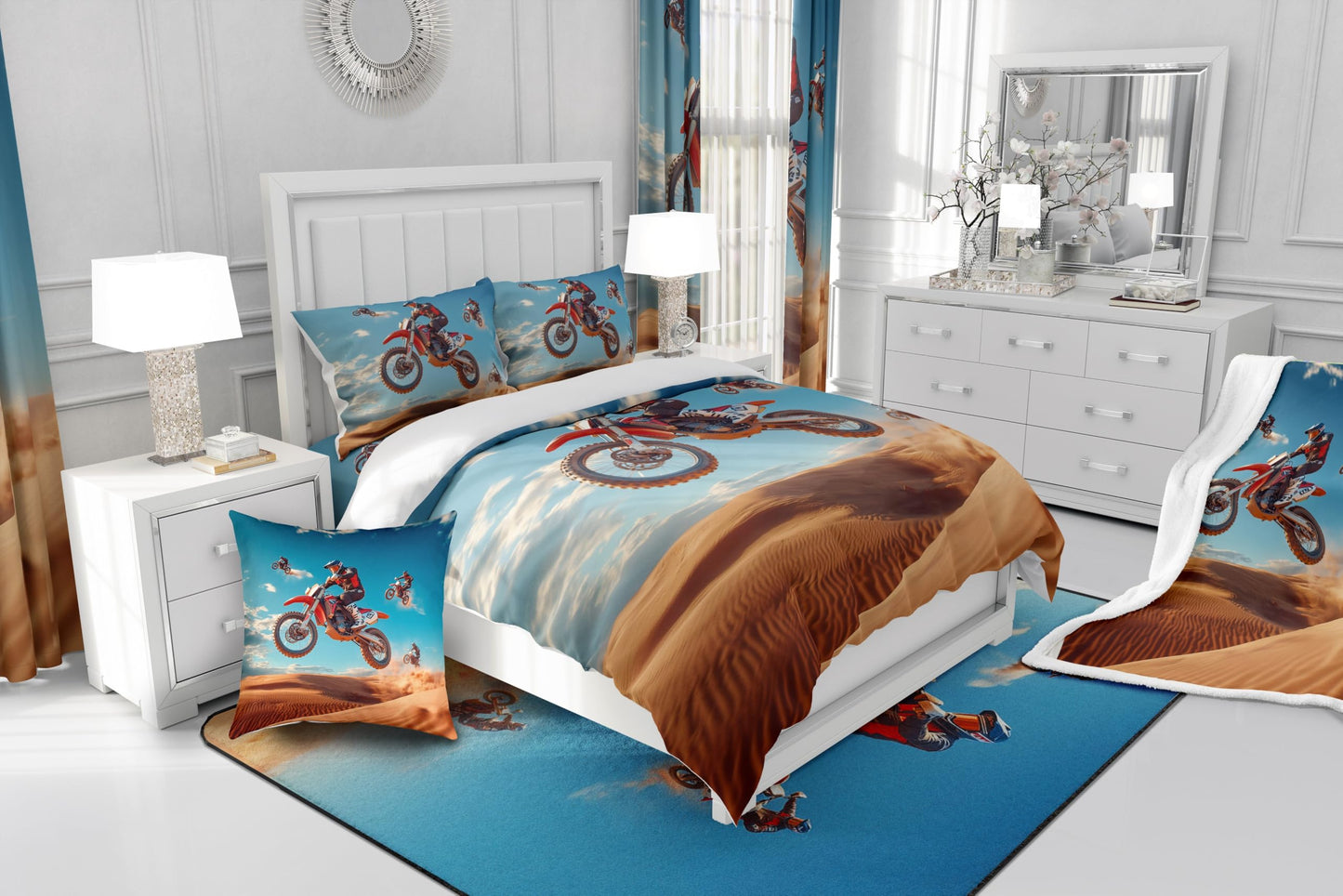 Feelyou Dirt Bike Curtains for Bedroom Living Room (2 Panels, 42 x 84 Inch) Racing Themed Room Blackout Curtain Racing Motocross Rider Blackout Curtains Extreme Sports Window Treatments