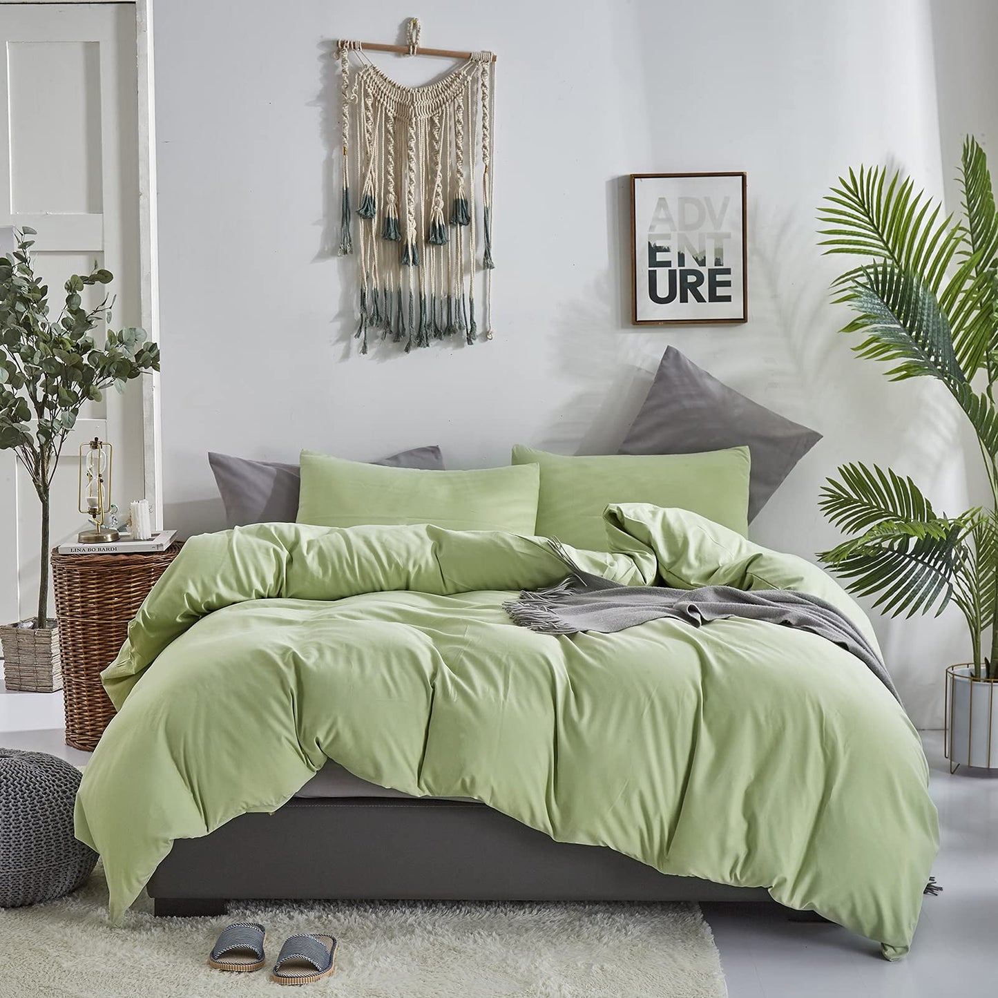 KAREVER Sage Green Comforter Set Full Bedding Set Lightweight Women Soft Durable Light Mint Green Blanket 3 PCs Men Full Size Sage Green Breathable Bed Comforter Set