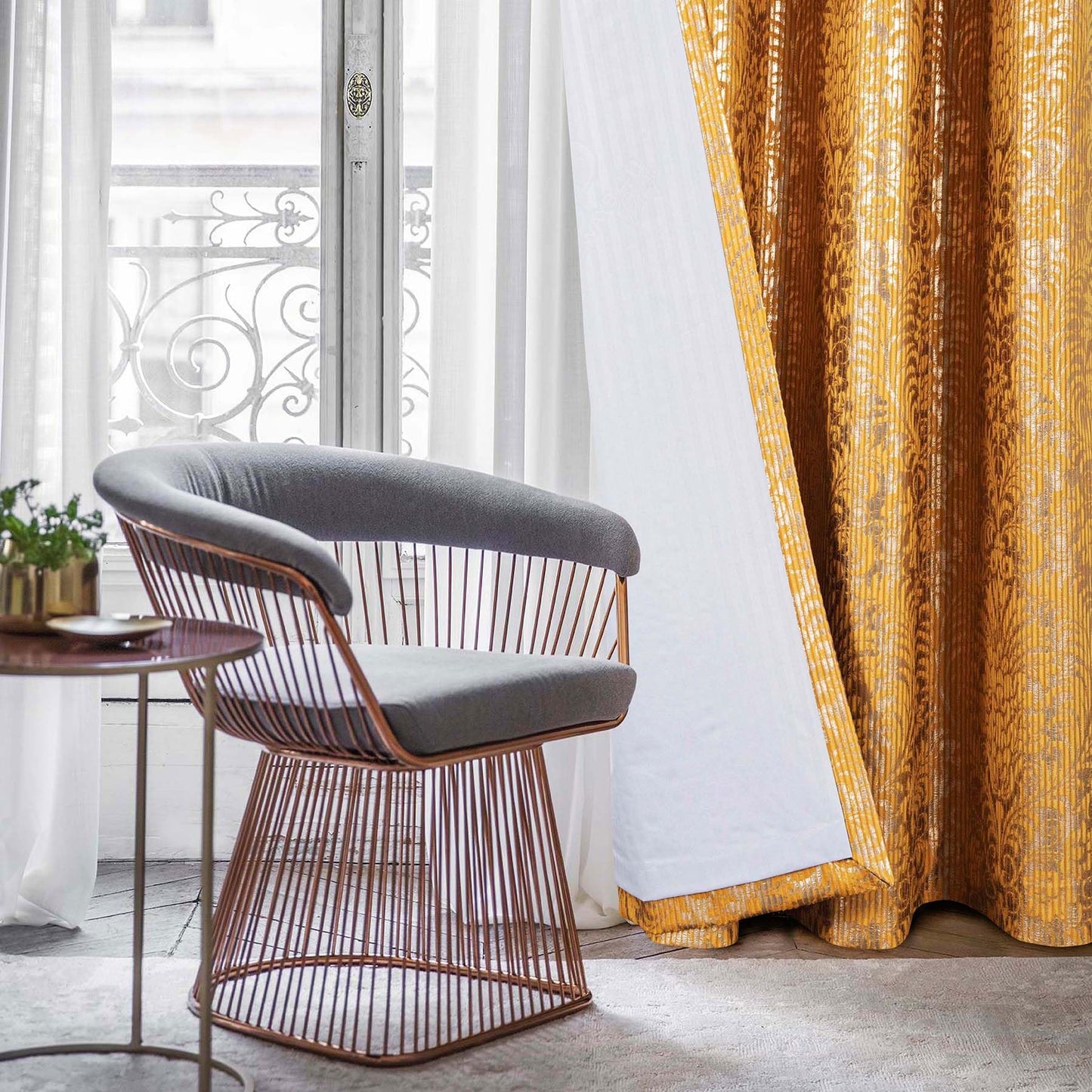 always4u 100% Blackout Damask Foil Print Yellow and Gold Ridged Velvet Curtains 95 Inches Long Drapes 2 Panels Shiny Metallic Window 54 * 95 Inches