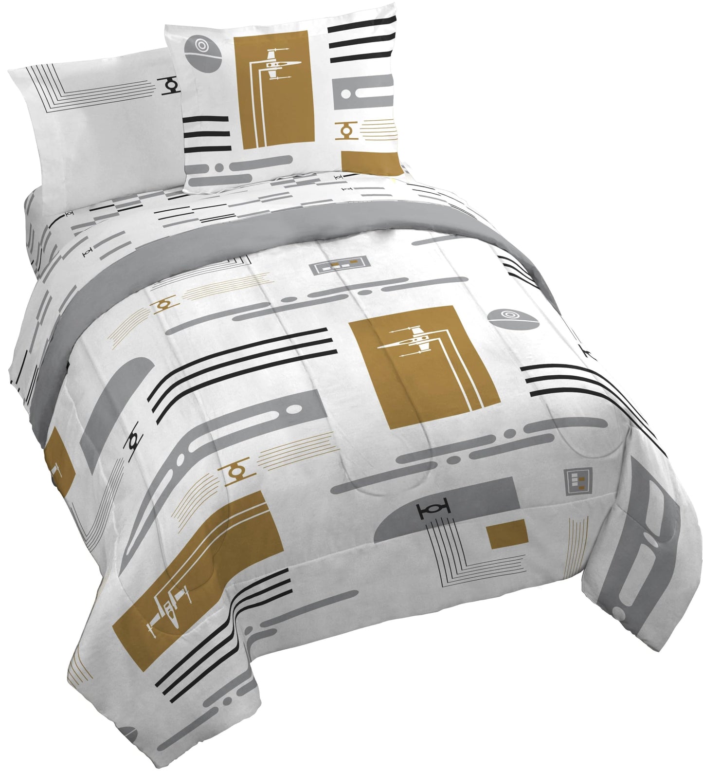 Jay Franco Comforter Set Includes Sheets and Pillow Covers - Soft and Cozy Bed Set for Stylish Room Decor, White - Star Wars, 7 Piece Queen Bedding