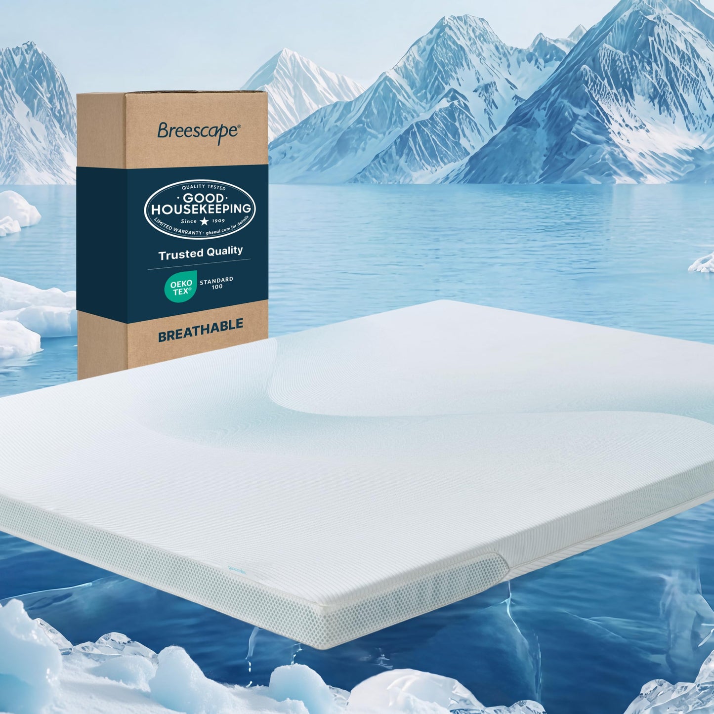 Breescape Cooling Mattress Topper Queen Size - 3 Inch Soft Breathable Foam Mattress, Cooling Mesh Cover, High Density Support, Non-Slip Elastic Straps, 3-Side Zipper Removable & Washable, 60*80 Inches
