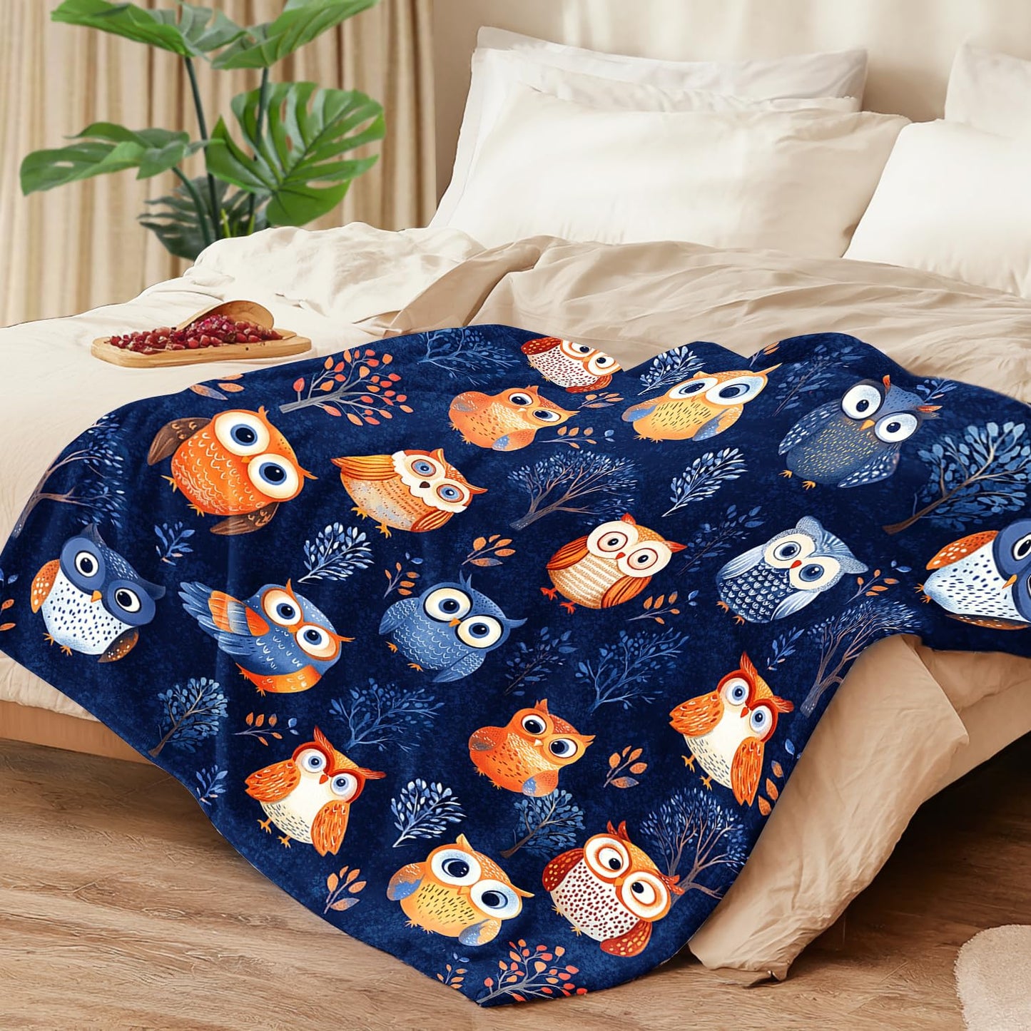 Cute owl Blanket owl Decor Cozy Animal Throw Super Soft Plush Flannel Fleece Blanket Gift for Kids Adults Men Women Ultra Warm & Lightweight Flannel, 50"X40"